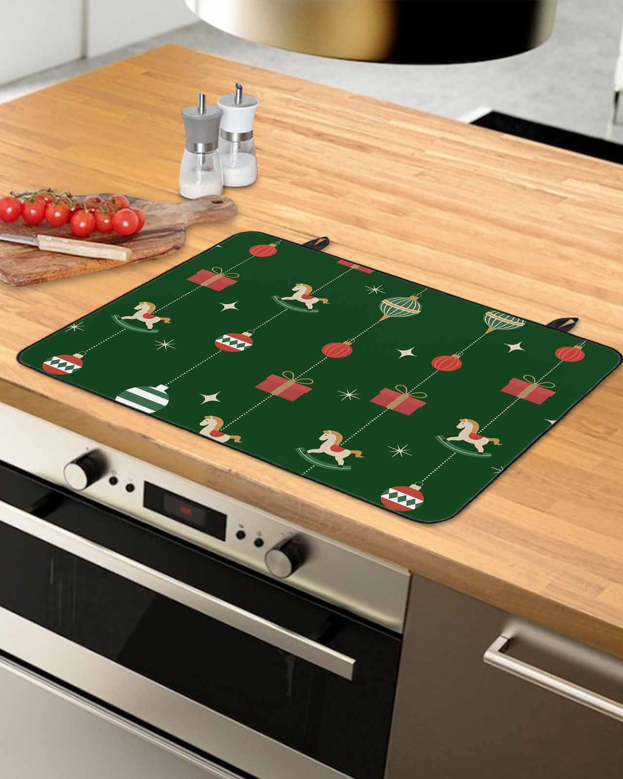 Large Induction Cooktop Protector Mat Christmas Stove Top Covers for Electric Stove, Winter Xmas Balls Weeping Green Cartoon Cute Decorative Stove Burner Cover Mats, Glass Top Stove Cover