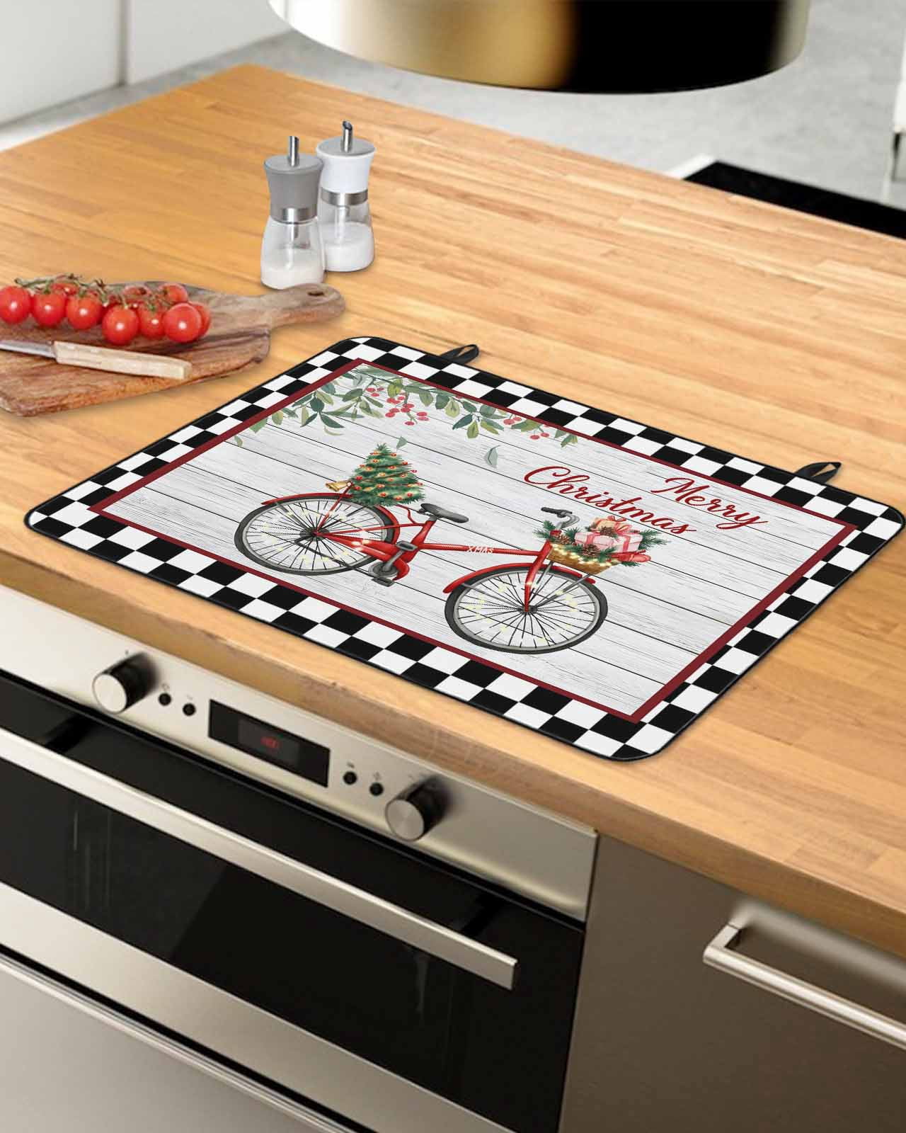 Large Induction Cooktop Protector Mat Christmas Stove Top Covers for Electric Stove, Winter Xmas Tree Farmhouse Wooden Grain Plaid Decorative Stove Burner Cover Mats, Glass Top Stove Cover