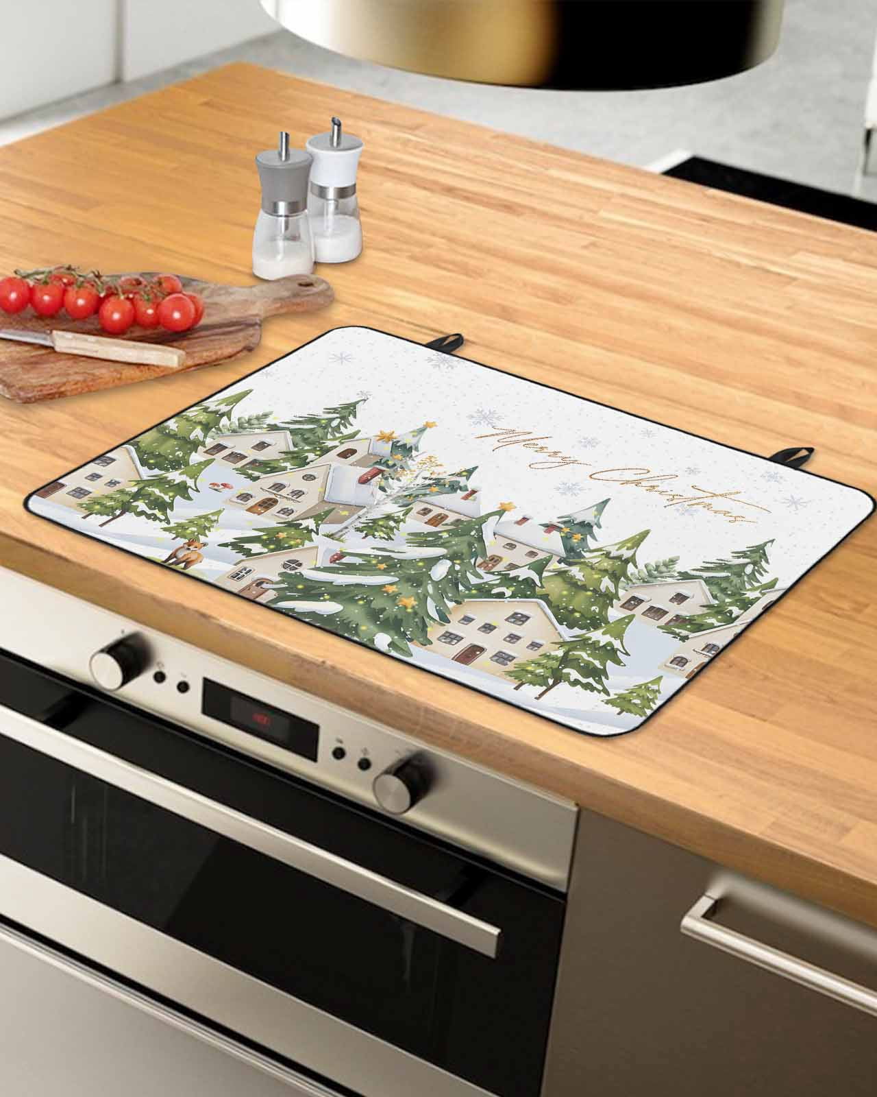 Large Induction Cooktop Protector Mat Christmas Stove Top Covers for Electric Stove, Winter Xmas Trees Snowflakes Country Cabin Decorative Stove Burner Cover Mats, Glass Top Stove Cover