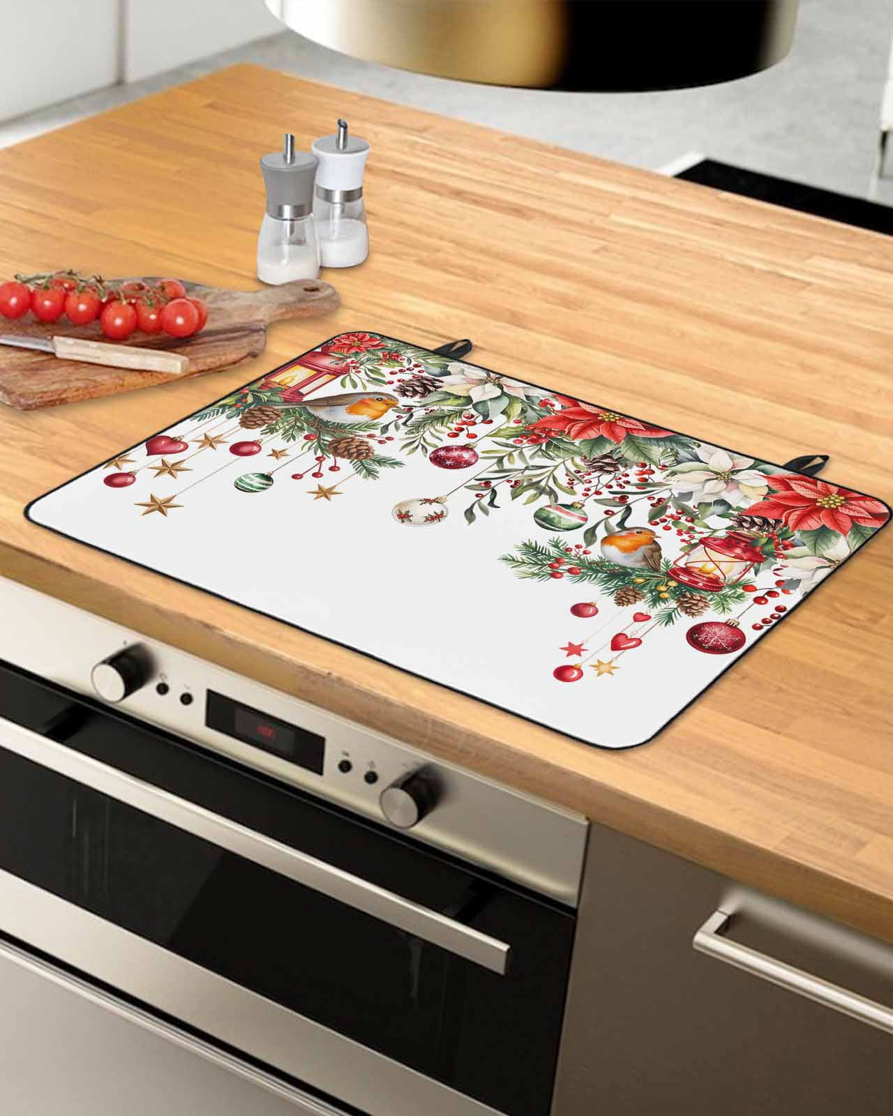 Large Induction Cooktop Protector Mat Christmas Stove Top Covers for Electric Stove, Xams Tree Winter Red Poinsettia Pine Cones Decorative Stove Burner Cover Mats, Glass Top Stove Cover