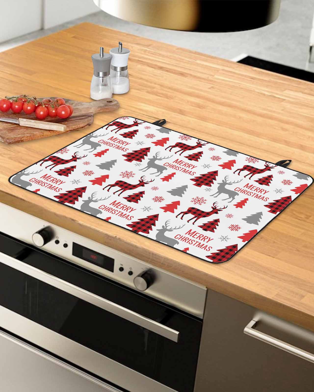 Large Induction Cooktop Protector Mat Christmas Stove Top Covers for Electric Stove, Xmas Plaid Elk Winter Red Black Tree Snowflakes Decorative Stove Burner Cover Mats, Glass Top Stove Cover