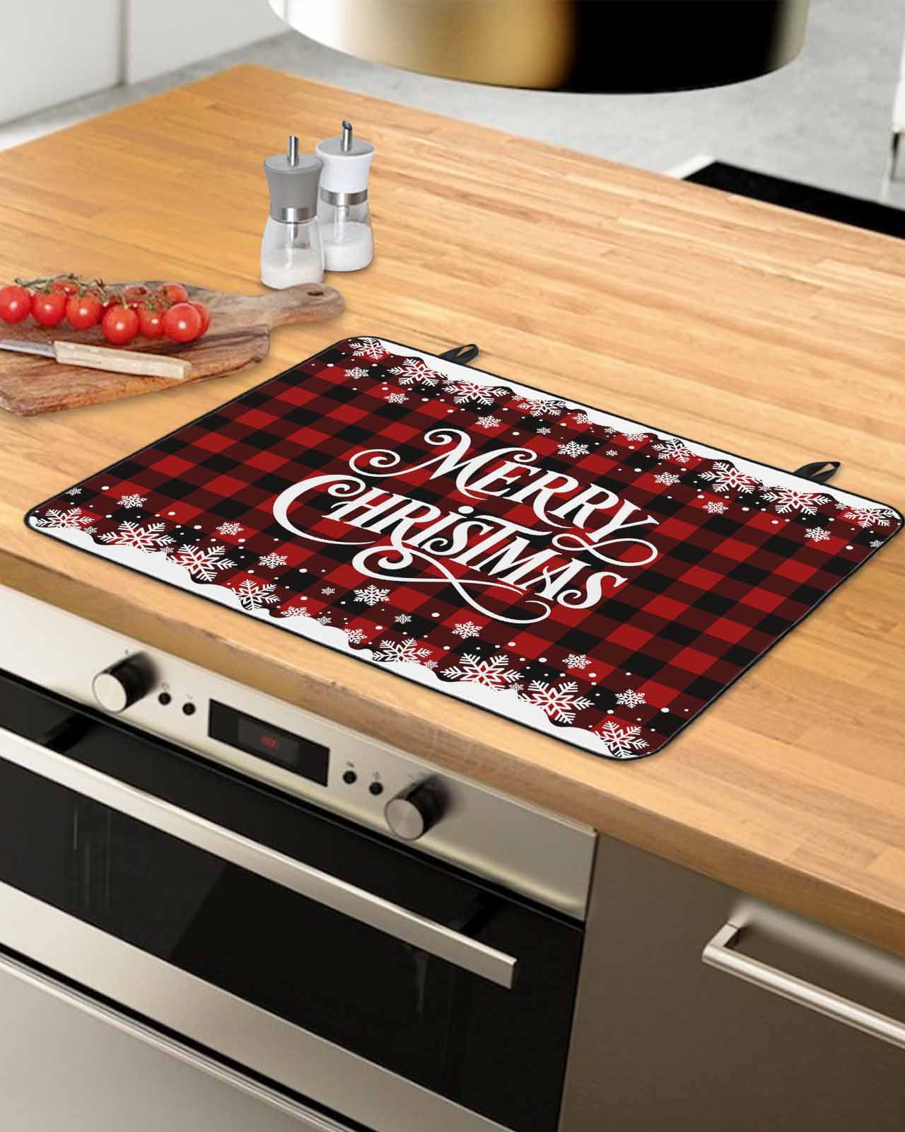 Large Induction Cooktop Protector Mat Christmas Stove Top Covers for Electric Stove, Xmas Red Black Buffalo Plaid Winter Snowflakes Decorative Stove Burner Cover Mats, Glass Top Stove Cover