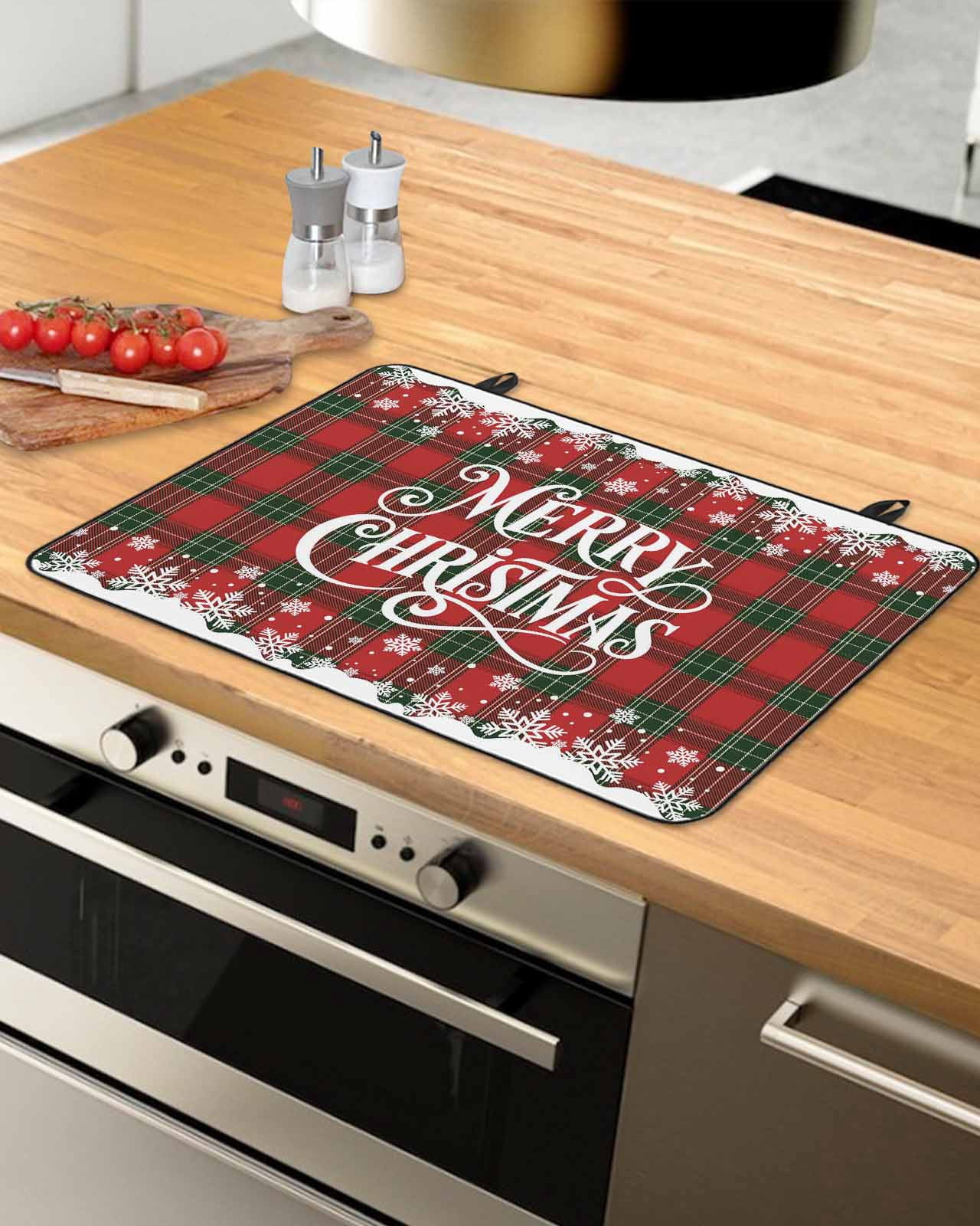 Large Induction Cooktop Protector Mat Christmas Stove Top Covers for Electric Stove, Xmas Red Green Buffalo Plaid Winter Snowflakes Decorative Stove Burner Cover Mats, Glass Top Stove Cover