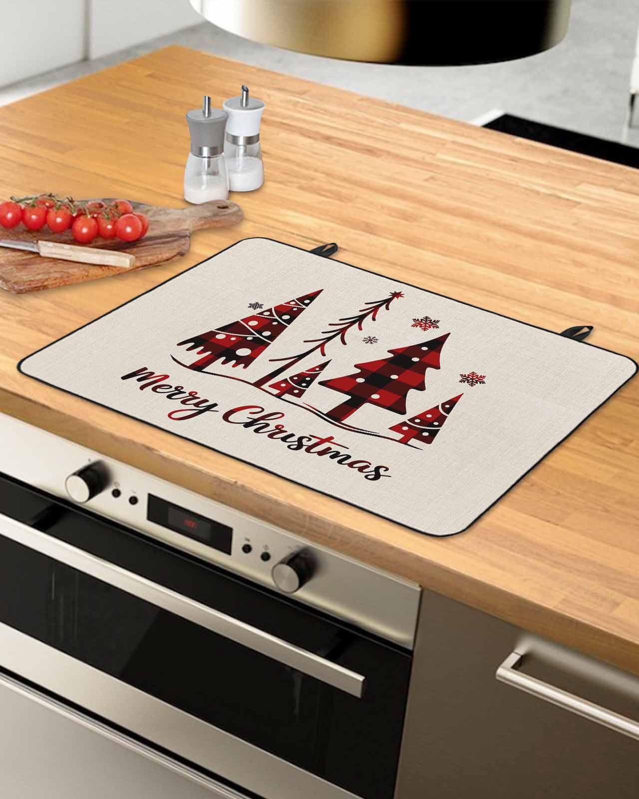 Large Induction Cooktop Protector Mat Christmas Tree Stove Top Covers for Electric Stove, Xmas Red Buffalo Plaid Snowflakes Vintage Decorative Stove Burner Cover Mats, Glass Top Stove Cover