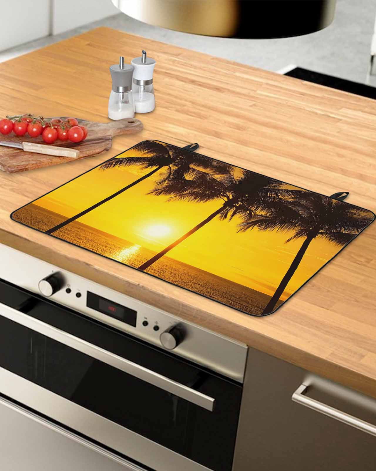 Large Induction Cooktop Protector Mat Coastal Coconut Tree Stove Top Covers for Electric Stove, Ocean Beach Palm Sea Brown Decorative Stove Burner Cover Mats, Glass Top Stove Cover