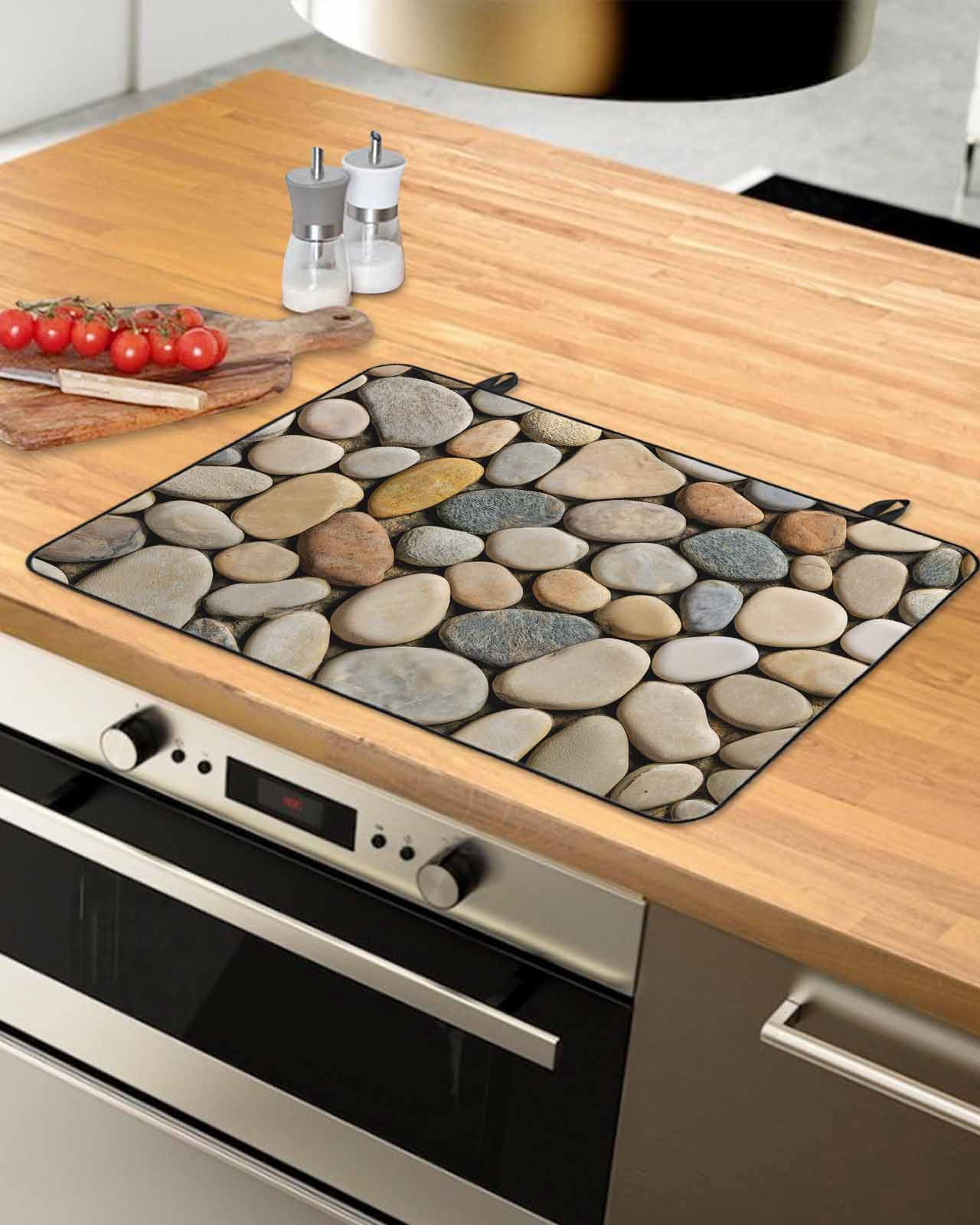 Large Induction Cooktop Protector Mat Cobblestones Stove Top Covers for Electric Stove, Gravel Rock Natural Stones Pattern Art Decorative Stove Burner Cover Mats, Glass Top Stove Cover