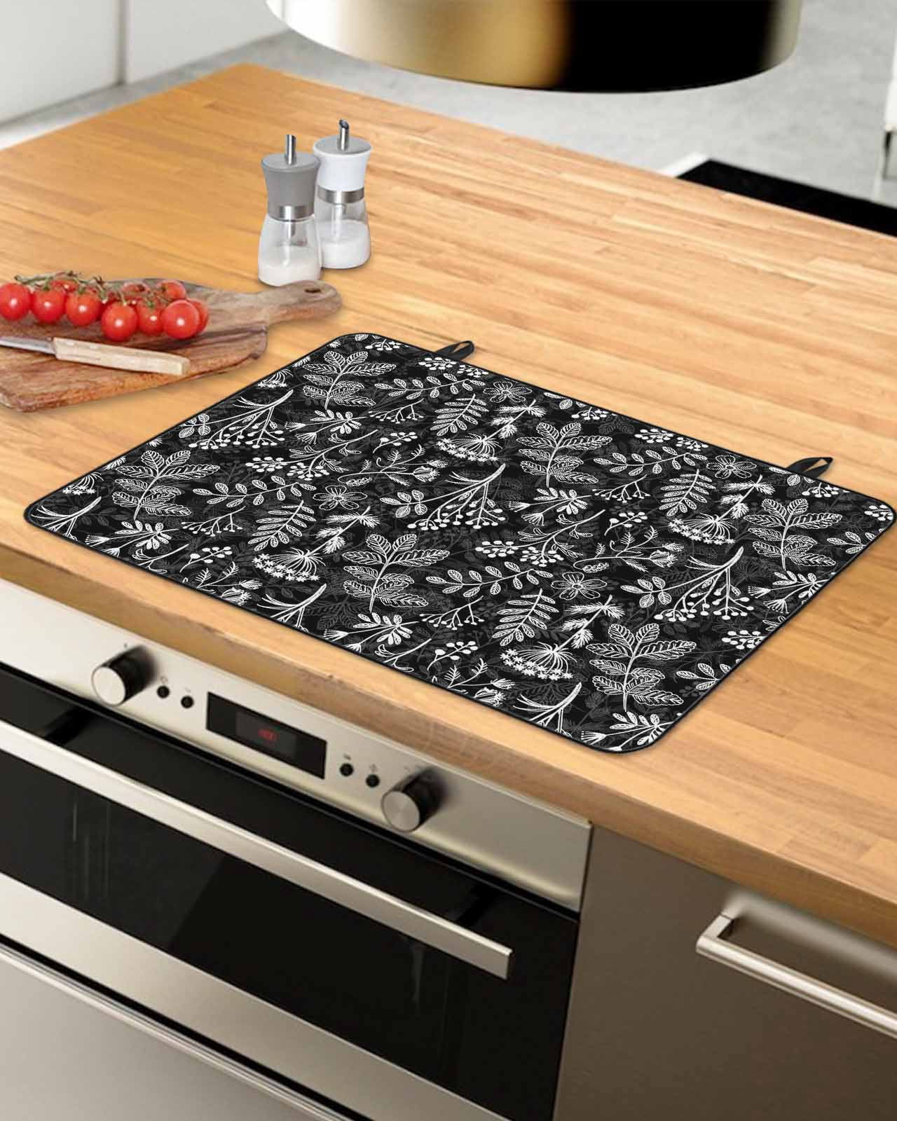 Large Induction Cooktop Protector Mat Dandelion Stove Top Covers for Electric Stove, Modern Minimalist Abstract Flowers Black Decorative Stove Burner Cover Mats, Glass Top Stove Cover