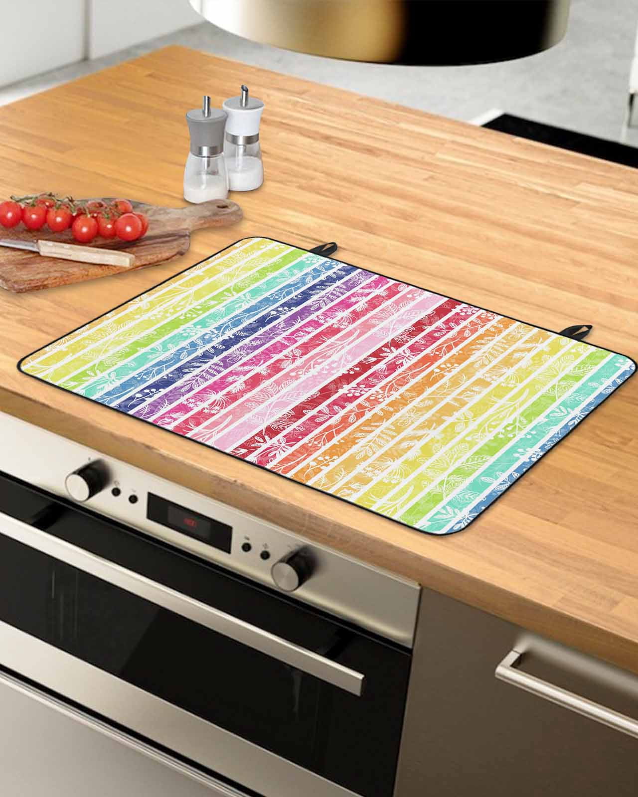 Large Induction Cooktop Protector Mat Dandelion Stove Top Covers for Electric Stove, Rainbow Stripes Modern Minimalist Flowers Decorative Stove Burner Cover Mats, Glass Top Stove Cover