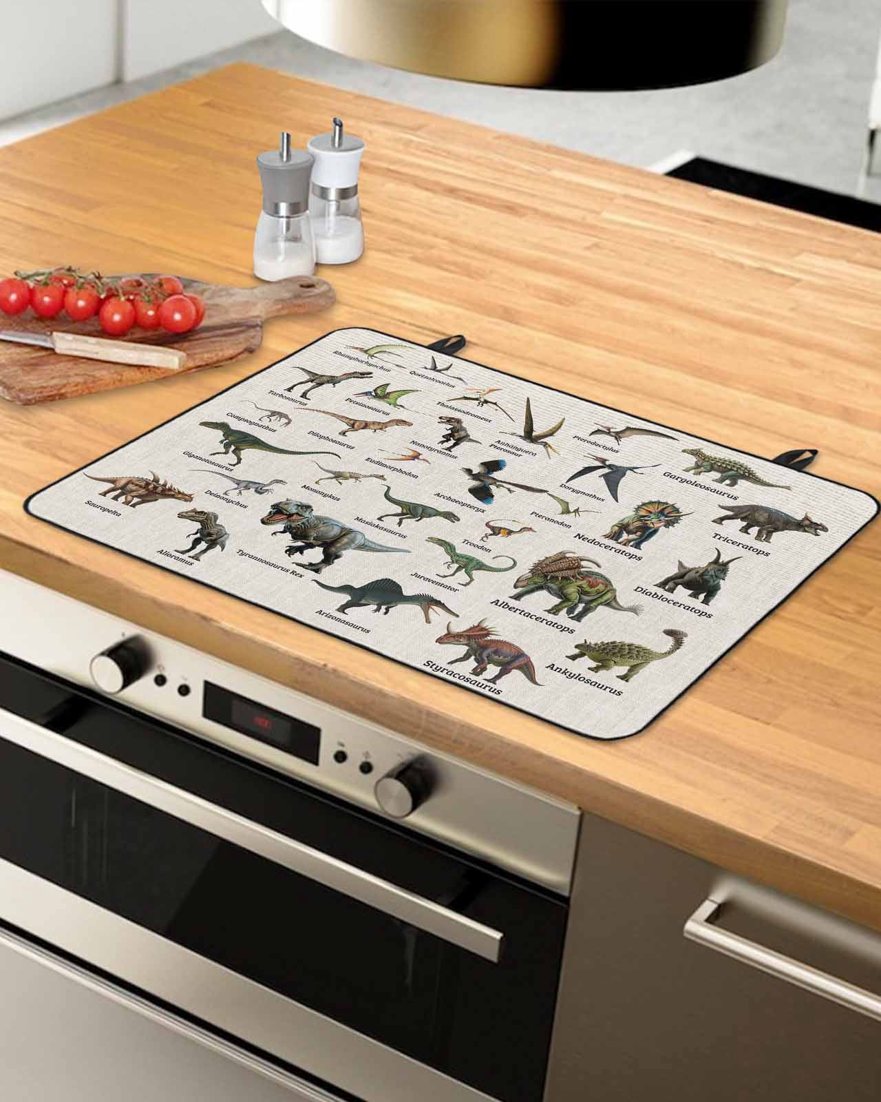 Large Induction Cooktop Protector Mat Dinosaurs Stove Top Covers for Electric Stove, Natural Primitive Wild Animals Beige Decorative Stove Burner Cover Mats, Glass Top Stove Cover