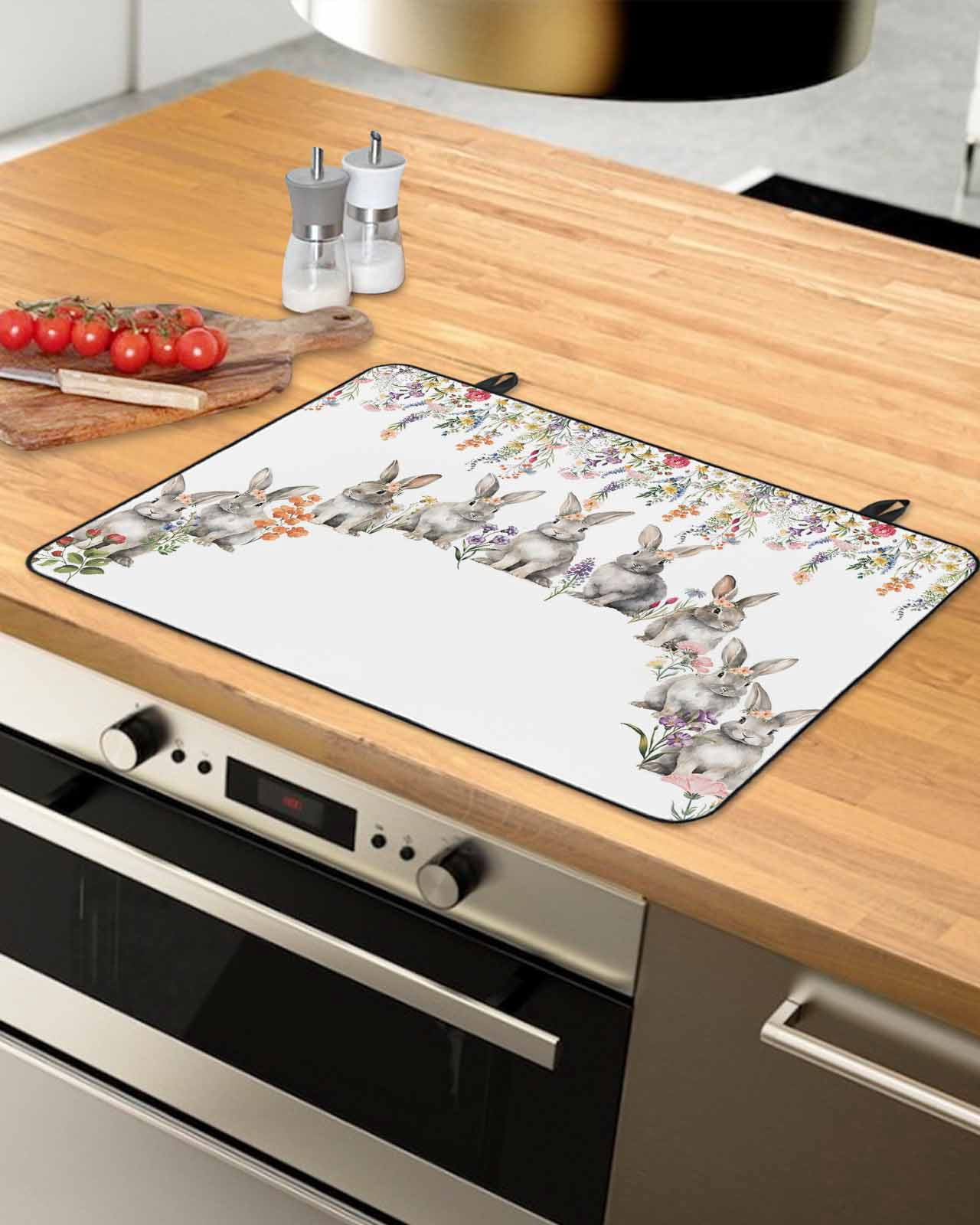 Large Induction Cooktop Protector Mat Easter Bunny Stove Top Covers for Electric Stove, Spring Flowers Watercolor Botanical Decorative Stove Burner Cover Mats, Glass Top Stove Cover