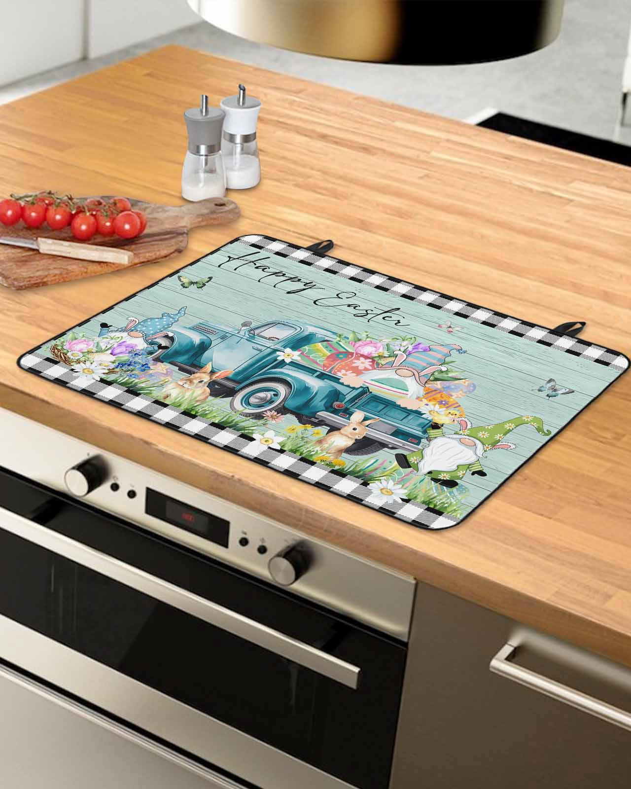 Large Induction Cooktop Protector Mat Easter Stove Top Covers for Electric Stove, Black Plaid Truck Eggs Bunny Spring Floral Gnomes Decorative Stove Burner Cover Mats, Glass Top Stove Cover