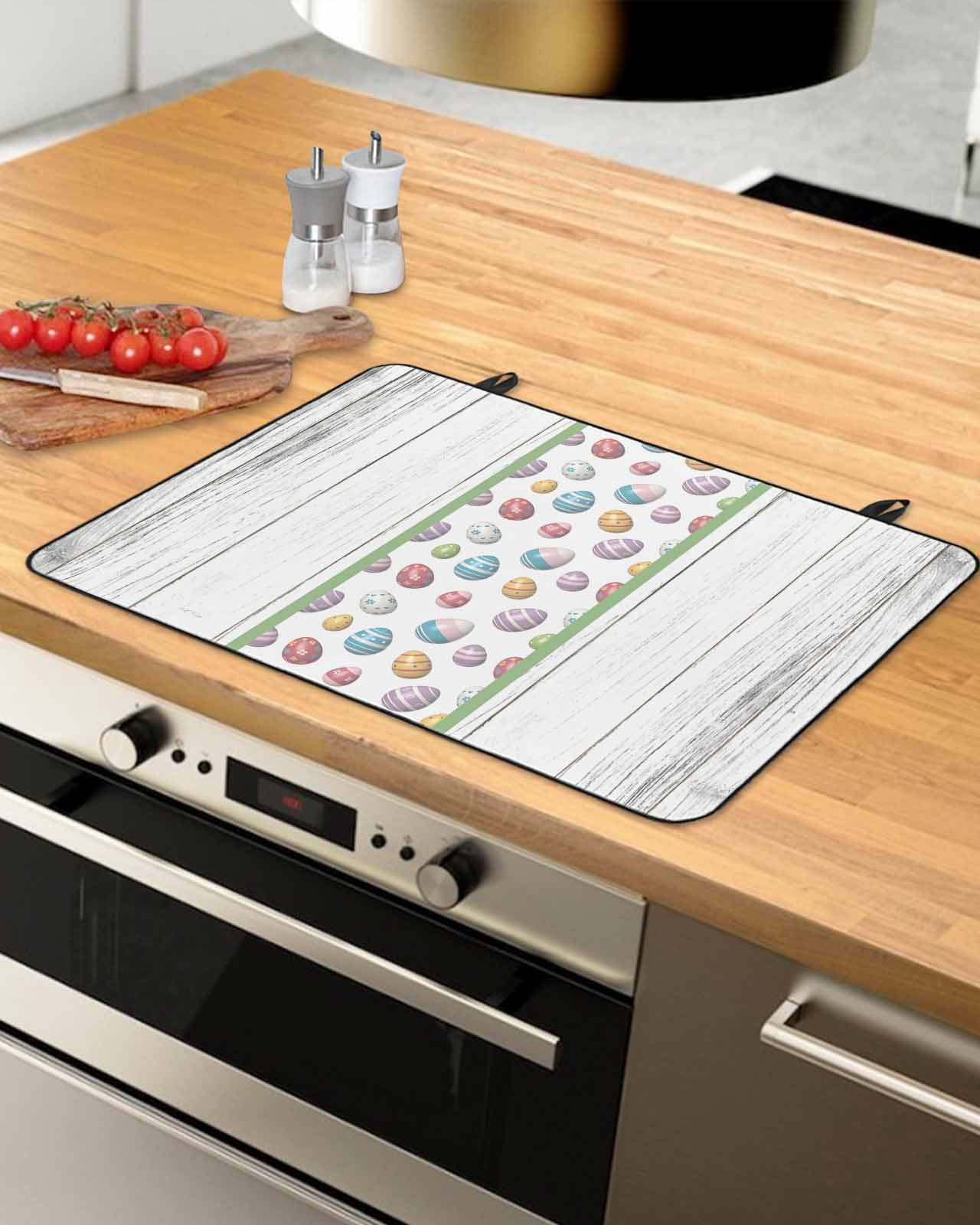 Large Induction Cooktop Protector Mat Easter Stove Top Covers for Electric Stove, Cartoon Colored Eggs Grey White Wooden Grian Decorative Stove Burner Cover Mats, Glass Top Stove Cover
