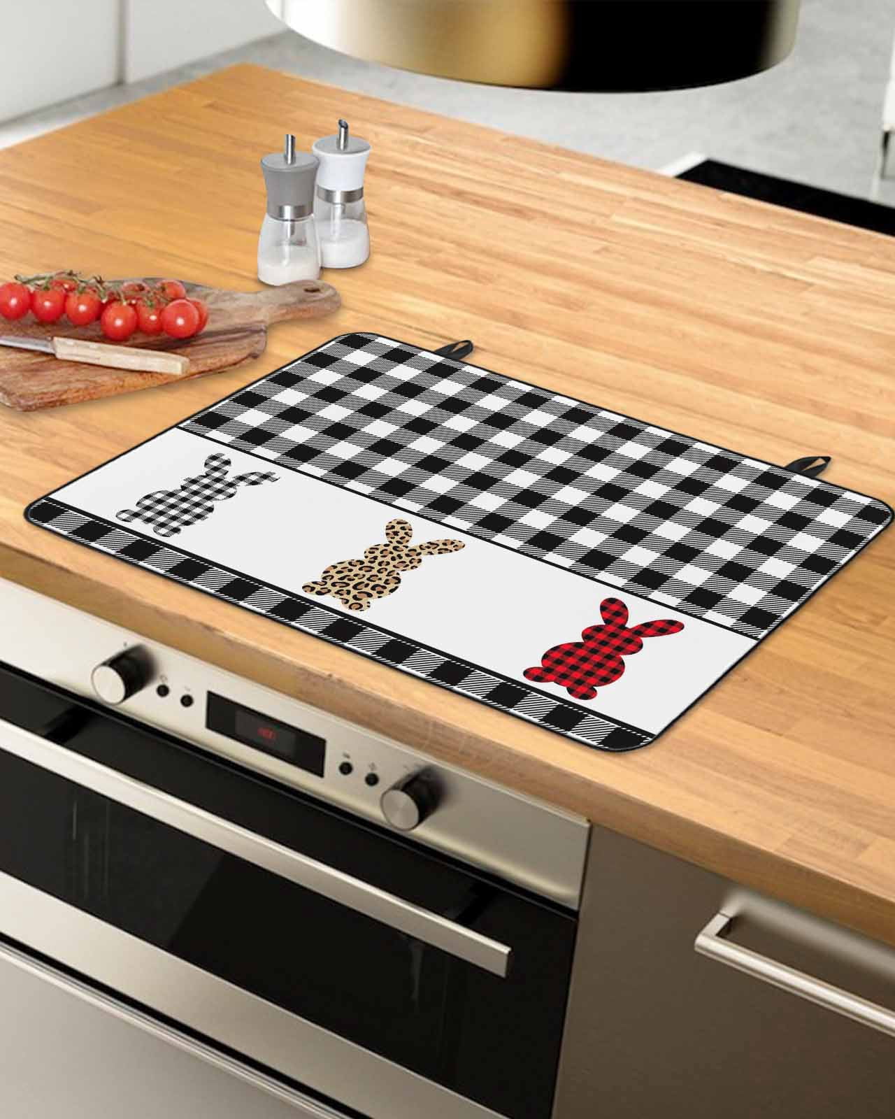 Large Induction Cooktop Protector Mat Easter Stove Top Covers for Electric Stove, Cartoon Leopard Print Buffalo Plaid Rabbits Decorative Stove Burner Cover Mats, Glass Top Stove Cover