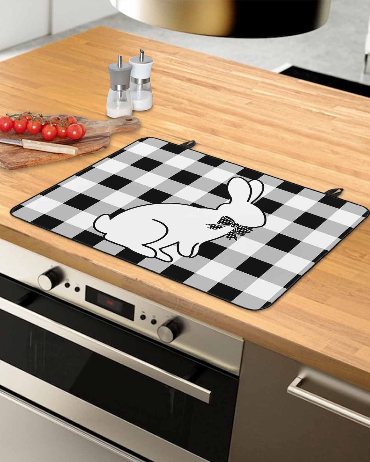 Large Induction Cooktop Protector Mat Easter Stove Top Covers for Electric Stove, Farmhouse Bow Bunny Black White Buffalo Plaid Decorative Stove Burner Cover Mats, Glass Top Stove Cover