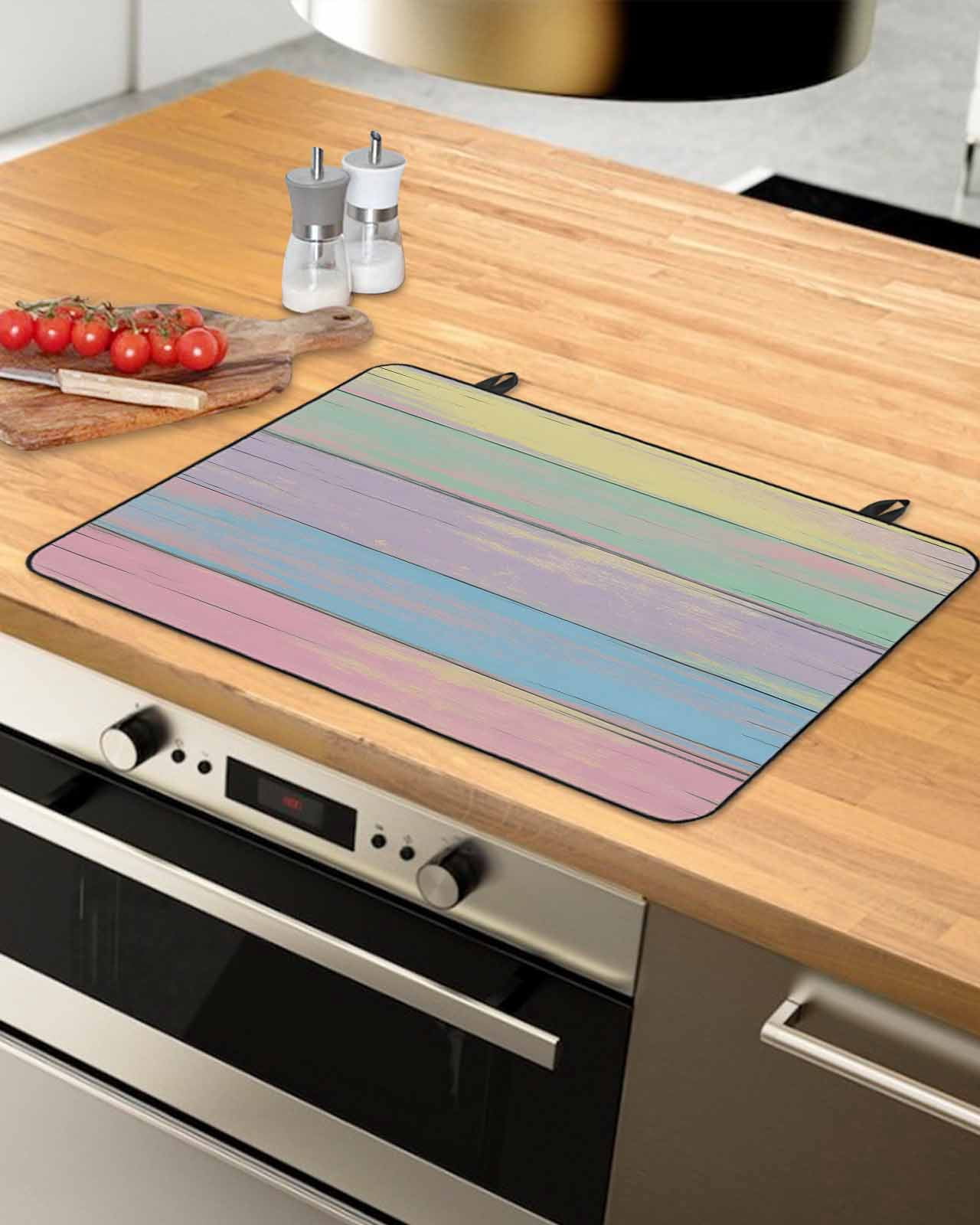 Large Induction Cooktop Protector Mat Easter Stove Top Covers for Electric Stove, Farmhouse Ombre Colorful Wooden Grain Retro Decorative Stove Burner Cover Mats, Glass Top Stove Cover