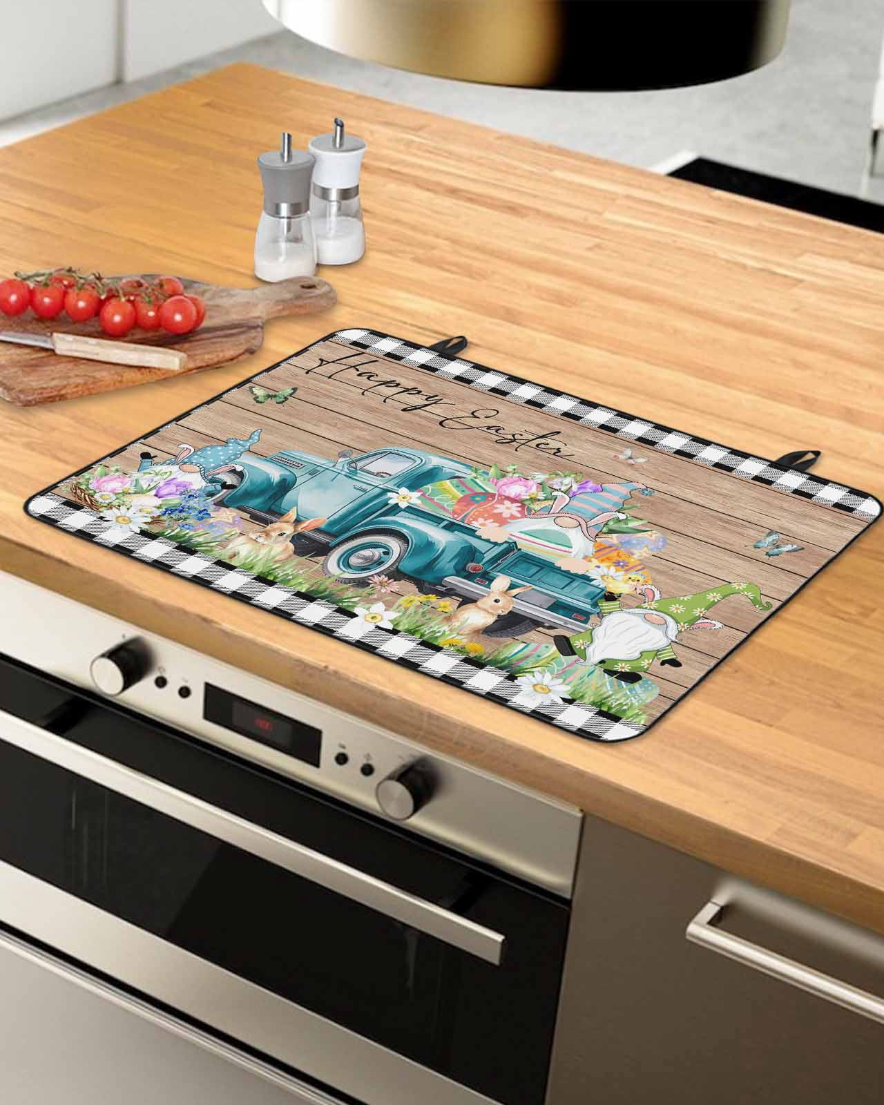 Large Induction Cooktop Protector Mat Easter Stove Top Covers for Electric Stove, Plaid Truck Eggs Bunny Floral Gnomes Wooden Decorative Stove Burner Cover Mats, Glass Top Stove Cover