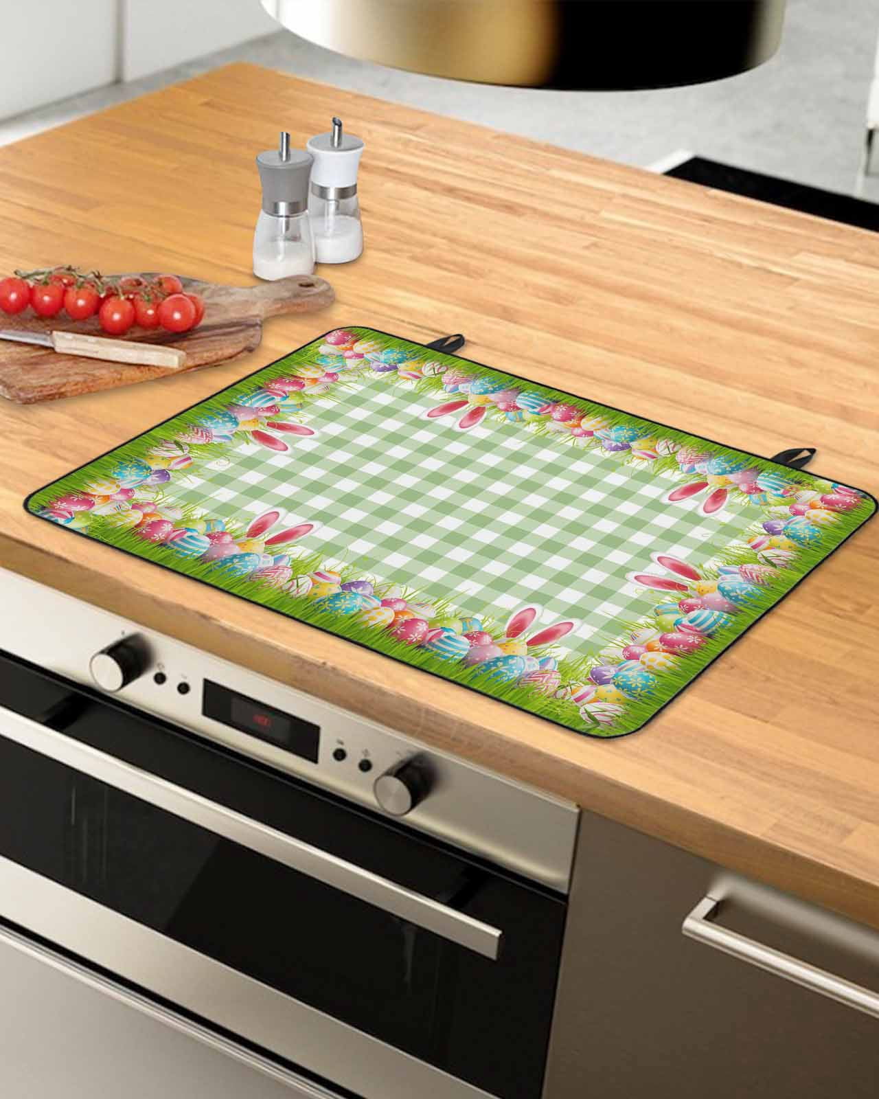 Large Induction Cooktop Protector Mat Easter Stove Top Covers for Electric Stove, Rabbit Ears Colorful Eggs Green White Buffalo Plaid Decorative Stove Burner Cover Mats, Glass Top Stove Cover