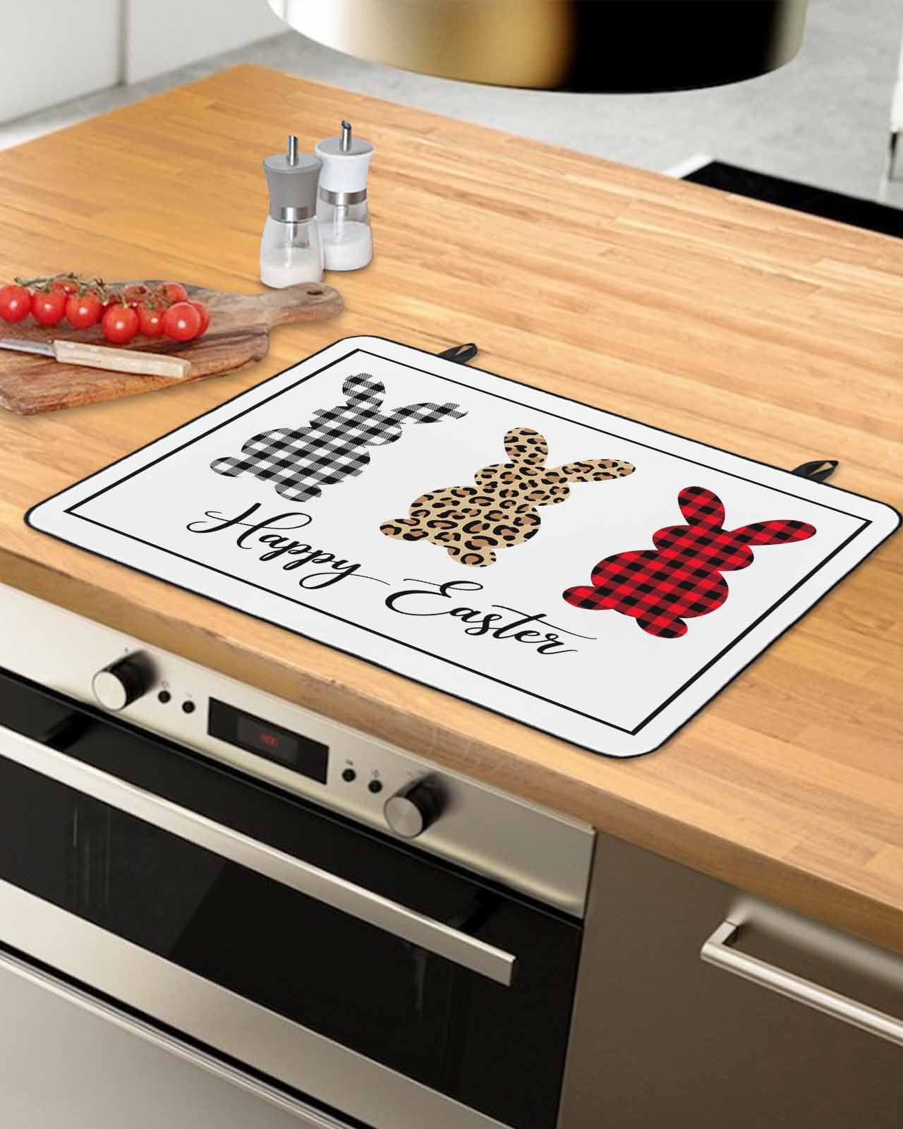Large Induction Cooktop Protector Mat Easter Stove Top Covers for Electric Stove, Simple Leopard Print Buffalo Plaid Rabbits Bunny Decorative Stove Burner Cover Mats, Glass Top Stove Cover
