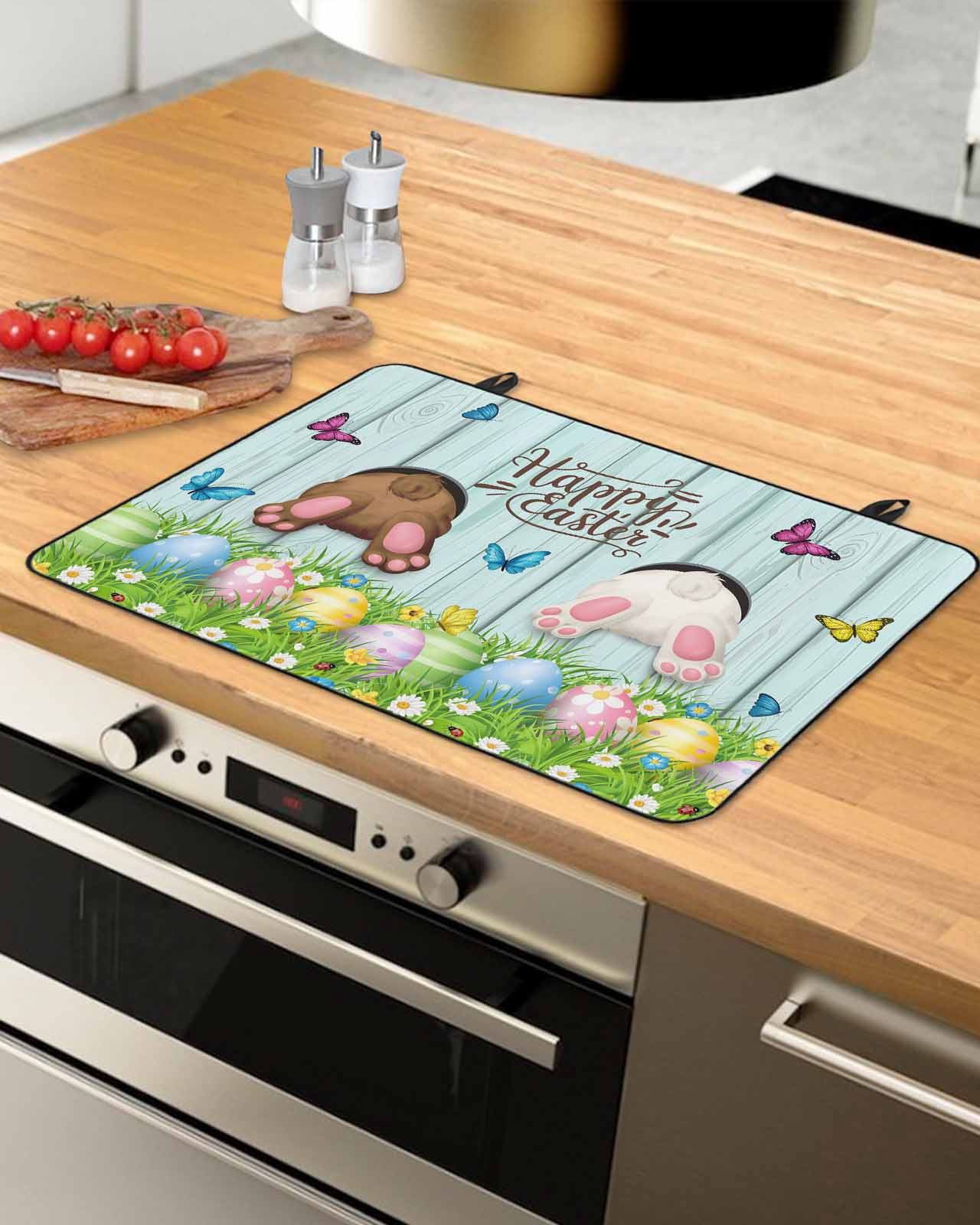 Large Induction Cooktop Protector Mat Easter Stove Top Covers for Electric Stove, Spring Easter Eggs Bunny Farmhouse Wooden Grain Decorative Stove Burner Cover Mats, Glass Top Stove Cover