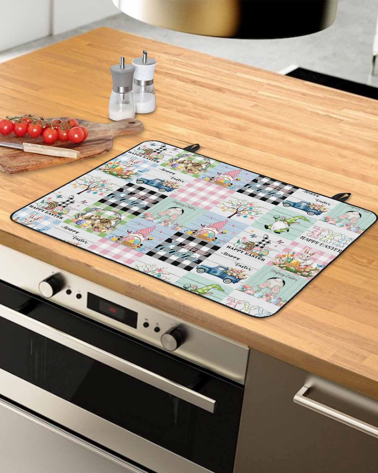 Large Induction Cooktop Protector Mat Easter Stove Top Covers for Electric Stove, Spring Rabbits Colored Eggs Gnomes Trucks Plaid Decorative Stove Burner Cover Mats, Glass Top Stove Cover