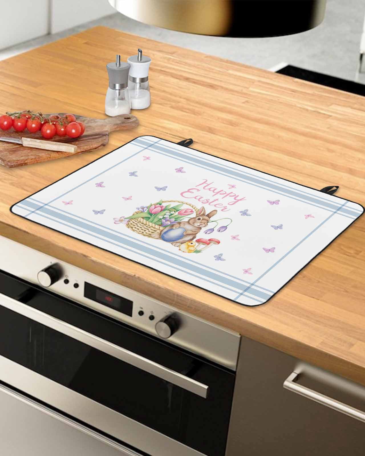 Large Induction Cooktop Protector Mat Easter Stove Top Covers for Electric Stove, Spring Tulip Floral Bunny Butterfly Pastoral Decorative Stove Burner Cover Mats, Glass Top Stove Cover