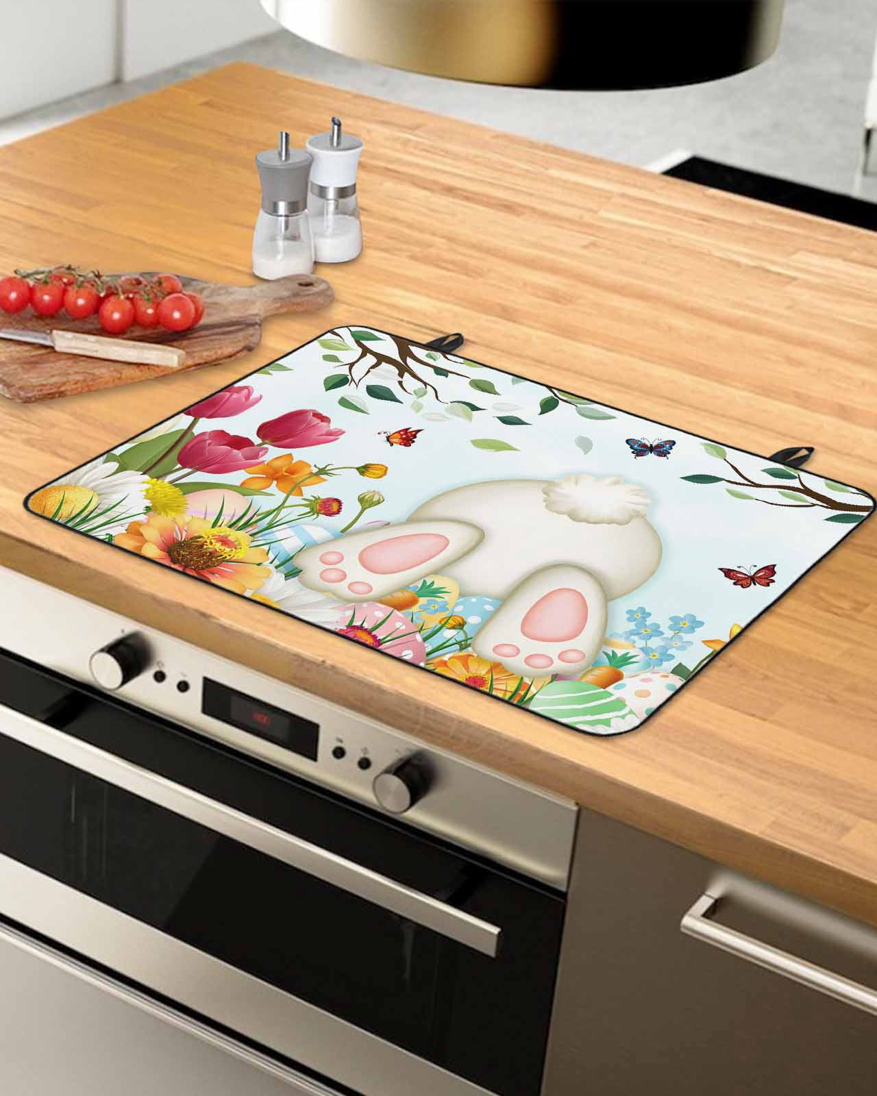 Large Induction Cooktop Protector Mat Easter Stove Top Covers for Electric Stove, Spring Watercolor Eggs Country Tulip Flower Plant Decorative Stove Burner Cover Mats, Glass Top Stove Cover