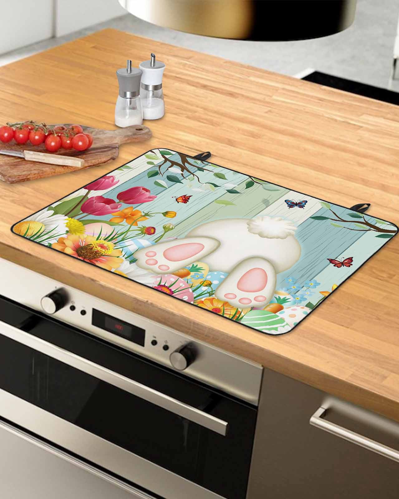 Large Induction Cooktop Protector Mat Easter Stove Top Covers for Electric Stove, Spring Watercolor Eggs Country Tulip Wooden Grain Decorative Stove Burner Cover Mats, Glass Top Stove Cover