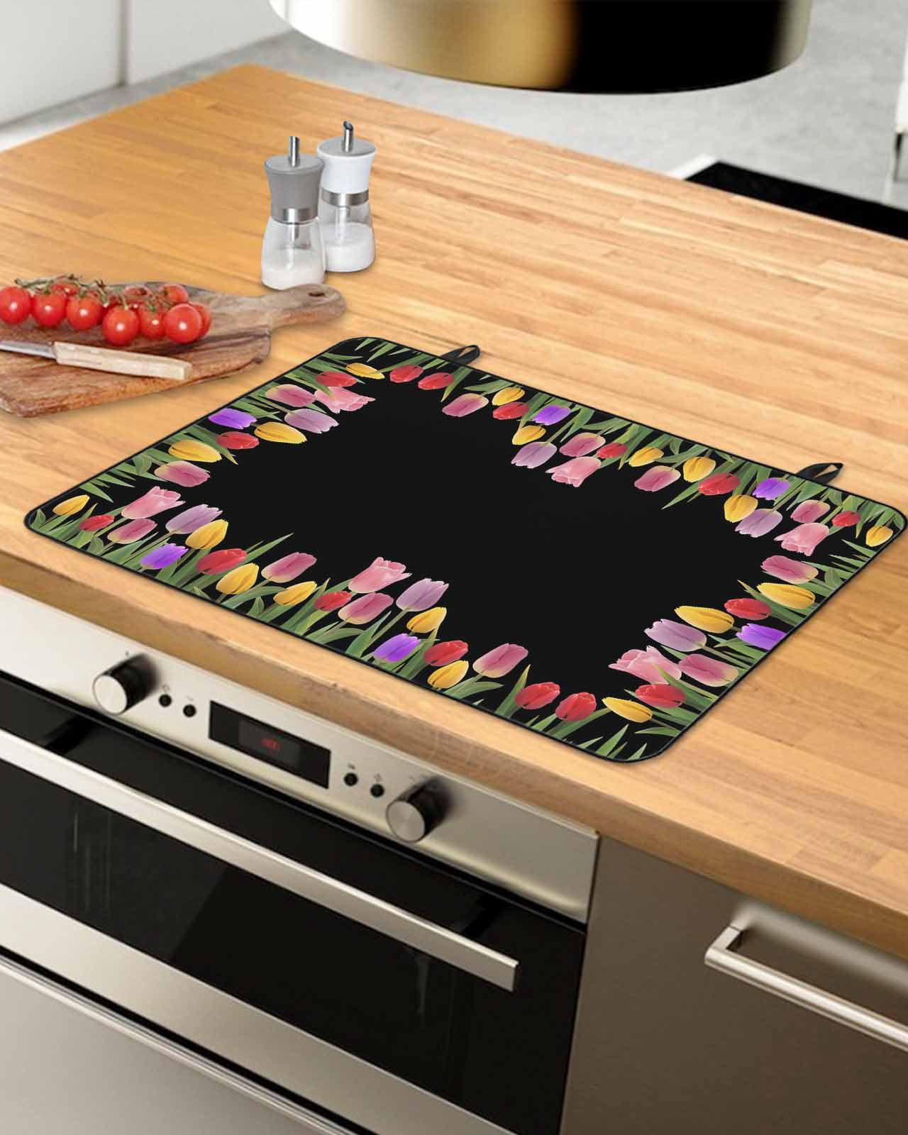 Large Induction Cooktop Protector Mat Easter Tulip Stove Top Covers for Electric Stove, Spring Watercolor Country Flower Plant Decorative Stove Burner Cover Mats, Glass Top Stove Cover