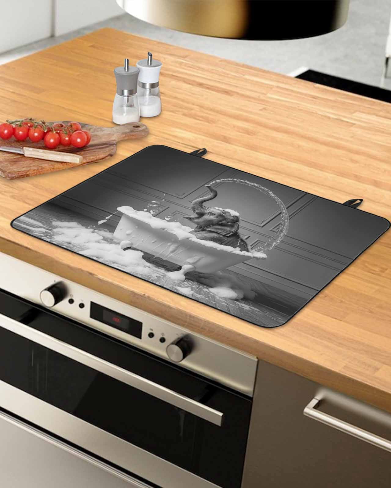 Large Induction Cooktop Protector Mat Elephant Stove Top Covers for Electric Stove, Funny Animal Bathtub Abstract Art Grey Decorative Stove Burner Cover Mats, Glass Top Stove Cover