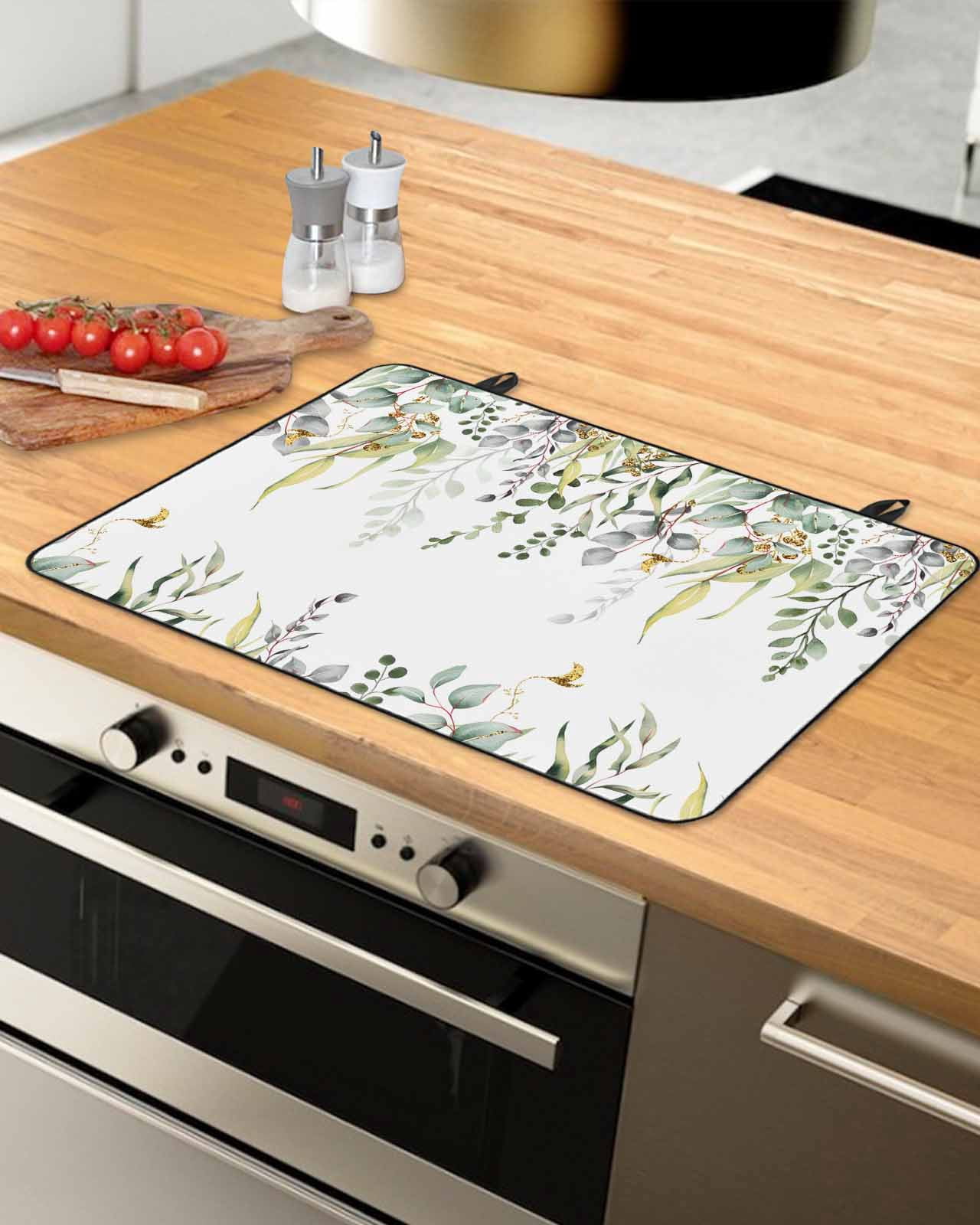Large Induction Cooktop Protector Mat Eucalyptus Stove Top Covers for Electric Stove, Sage Green Botanical Weeping Leaf Decorative Stove Burner Cover Mats, Glass Top Stove Cover
