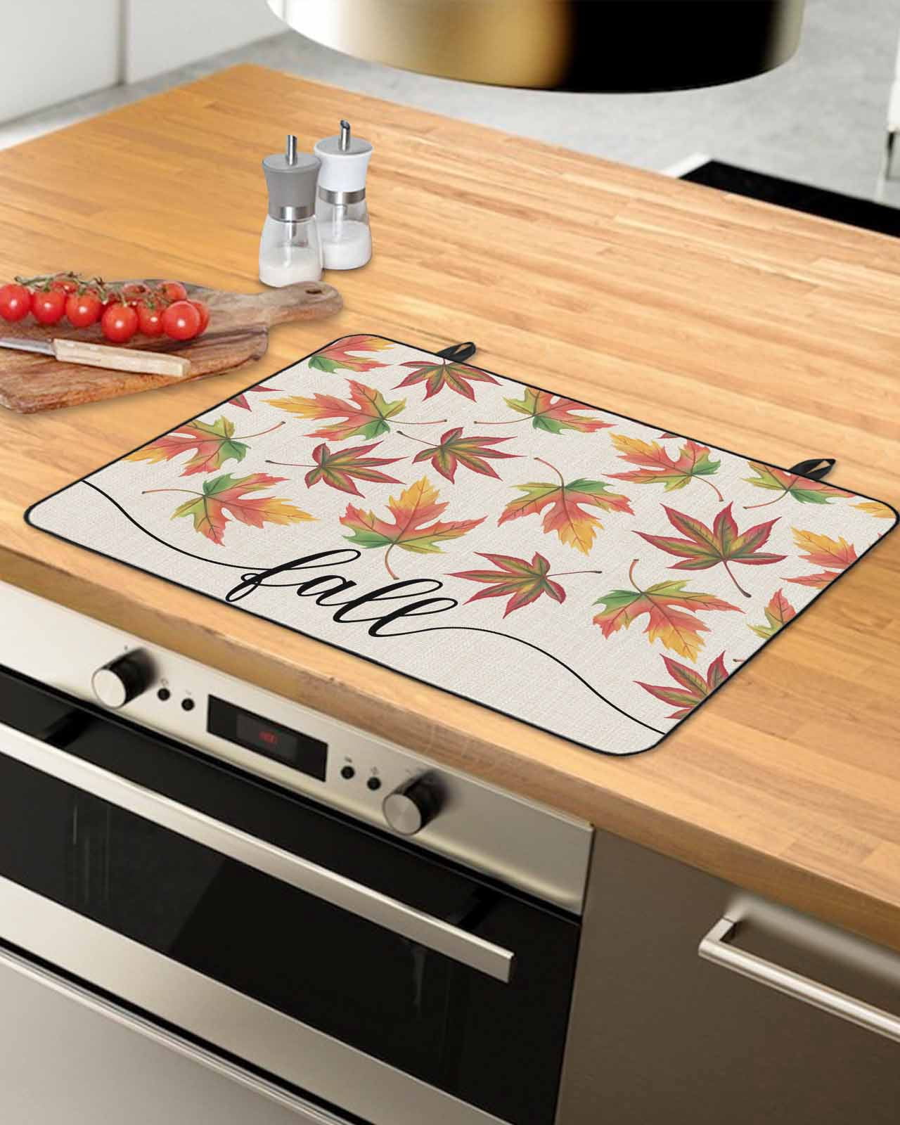 Large Induction Cooktop Protector Mat Fall Stove Top Covers for Electric Stove, Thanksgiving Autumn Gradient Maple Leaf on Linen Decorative Stove Burner Cover Mats, Glass Top Stove Cover