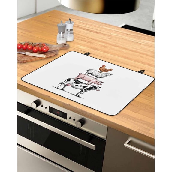 Large Induction Cooktop Protector Mat Farm Animals Stove Top Covers for Electric Stove, Watercolor Farmhouse Cow Pig Chickens Sheeps Decorative Stove Burner Cover Mats, Glass Top Stove Cover