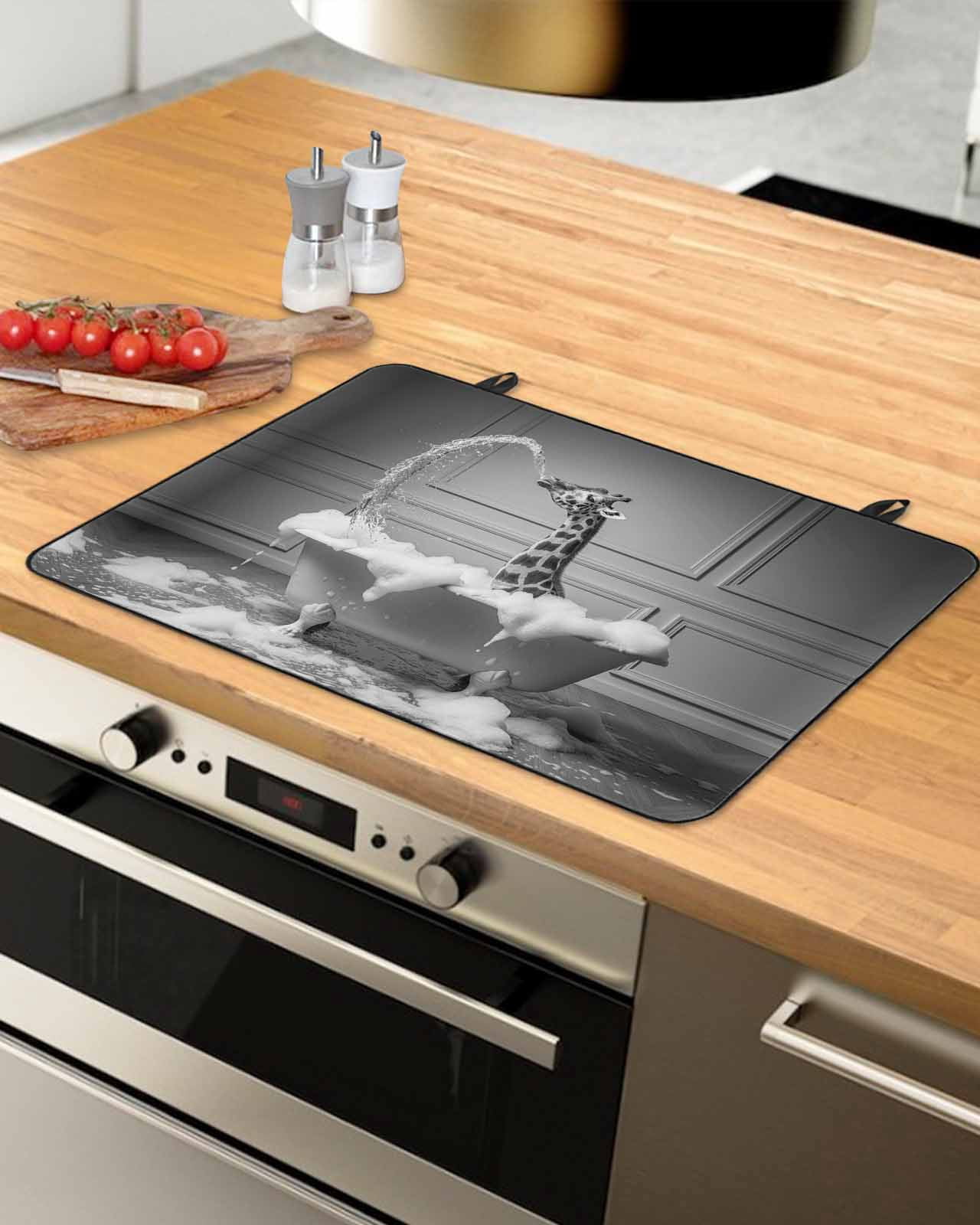 Large Induction Cooktop Protector Mat Giraffe Stove Top Covers for Electric Stove, Funny Animal Bathtub Abstract Art Grey Decorative Stove Burner Cover Mats, Glass Top Stove Cover