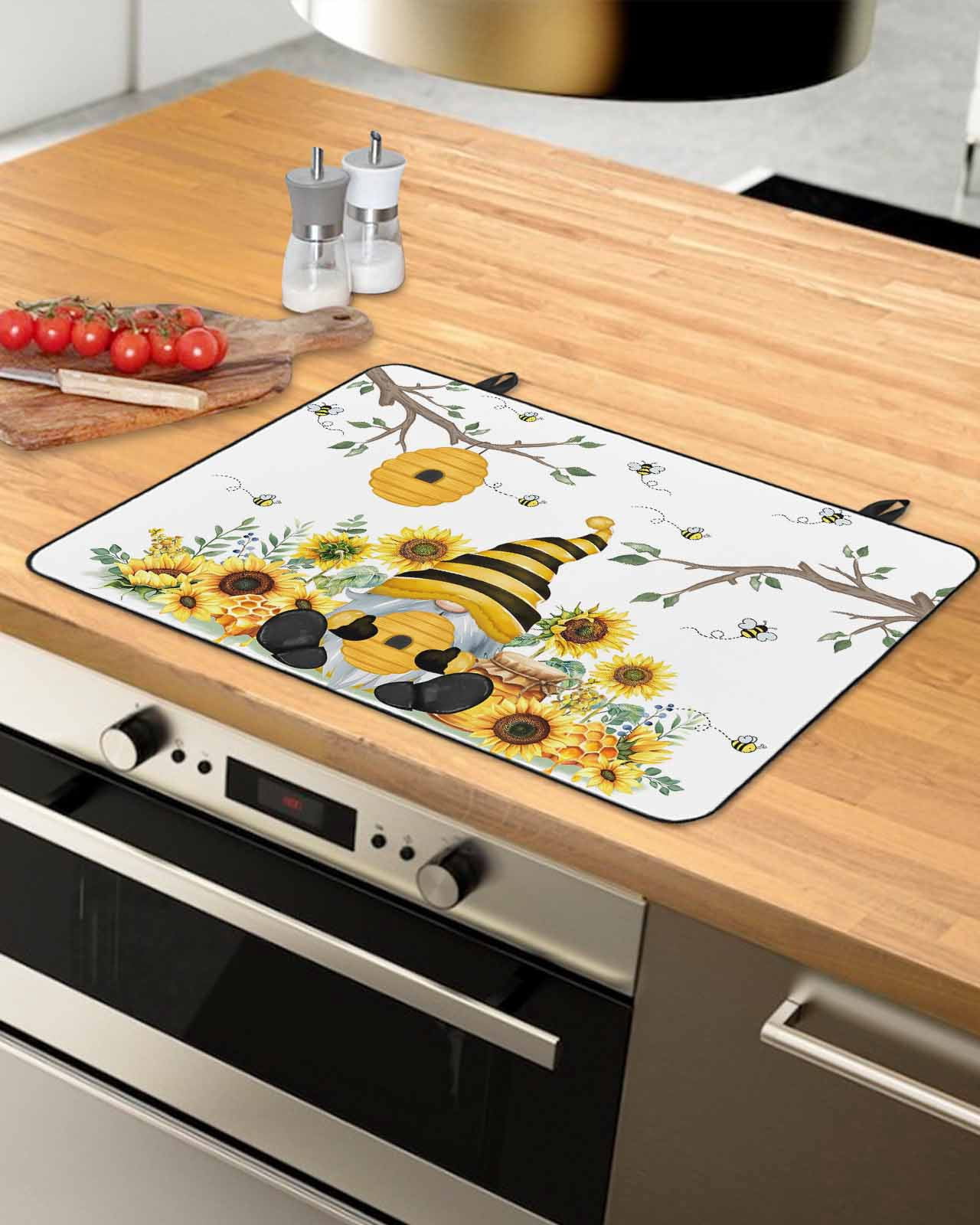 Large Induction Cooktop Protector Mat Gnomes Sunflower Stove Top Covers for Electric Stove, Bees Branches Floral Farmhouse Decorative Stove Burner Cover Mats, Glass Top Stove Cover