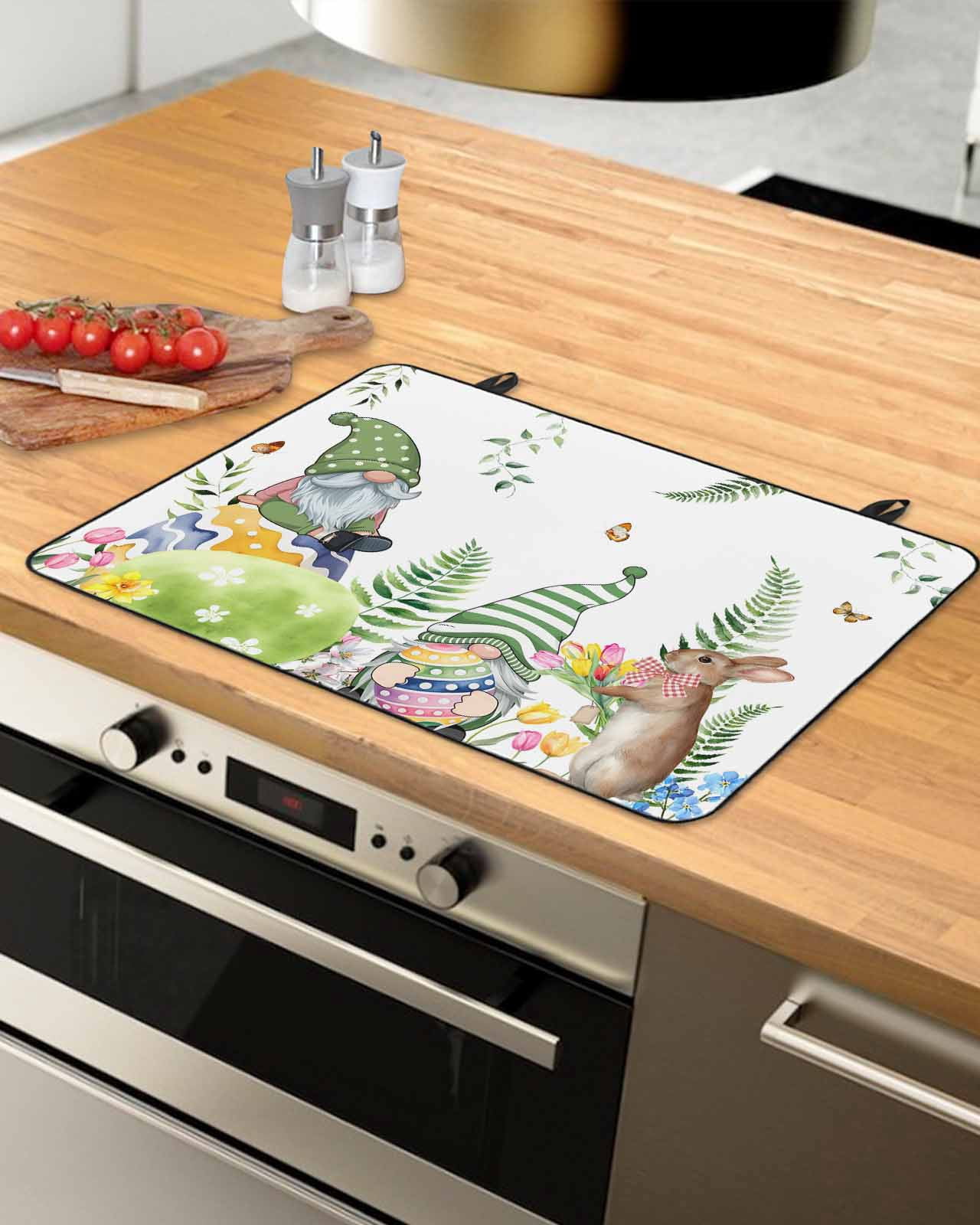 Large Induction Cooktop Protector Mat Green Easter Stove Top Covers for Electric Stove, Eggs Gnomes Bunny Elegant Farmhouse Decorative Stove Burner Cover Mats, Glass Top Stove Cover
