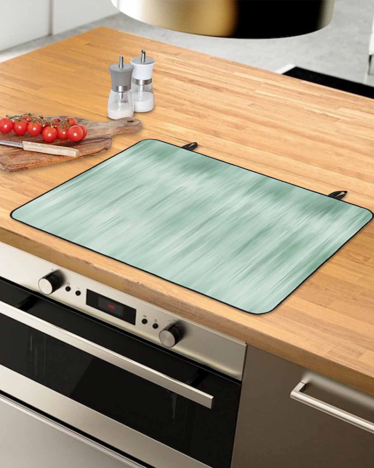 Large Induction Cooktop Protector Mat Green Stove Top Covers for Electric Stove, Modern Abstract Art Ombre Striped Decorative Stove Burner Cover Mats, Glass Top Stove Cover