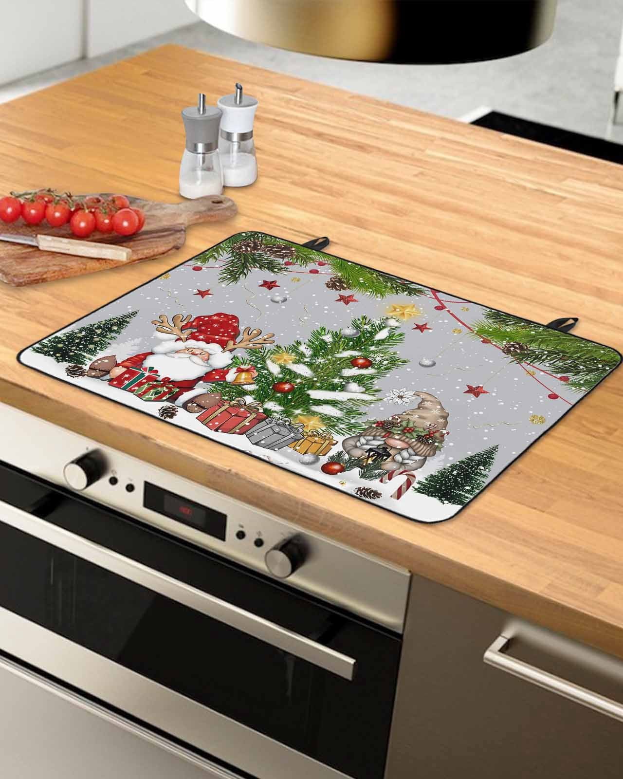 Large Induction Cooktop Protector Mat Grey Christmas Stove Top Covers for Electric Stove, Gnomes Xmas Tree Snowflake Winter Gifts Decorative Stove Burner Cover Mats, Glass Top Stove Cover
