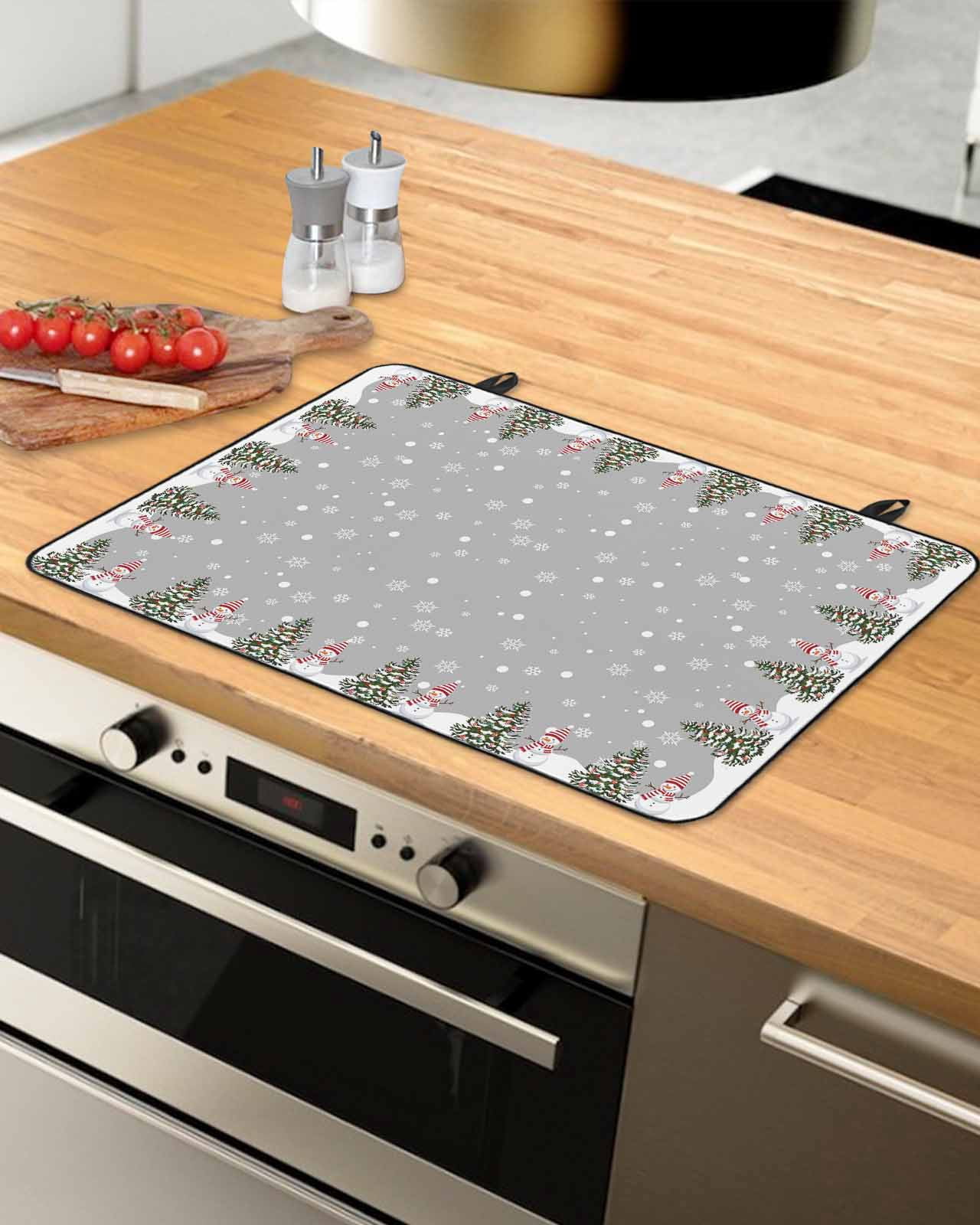 Large Induction Cooktop Protector Mat Grey Christmas Stove Top Covers for Electric Stove, Snowman Xmas Pine Trees Snowflakes Decorative Stove Burner Cover Mats, Glass Top Stove Cover