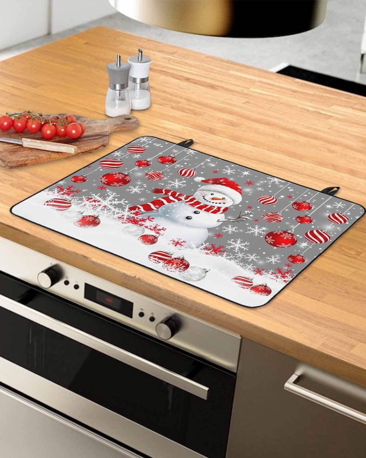 Large Induction Cooktop Protector Mat Grey Snowman Christmas Stove Top Covers for Electric Stove, Xmas Balls Snowflake Decorative Stove Burner Cover Mats, Glass Top Stove Cover