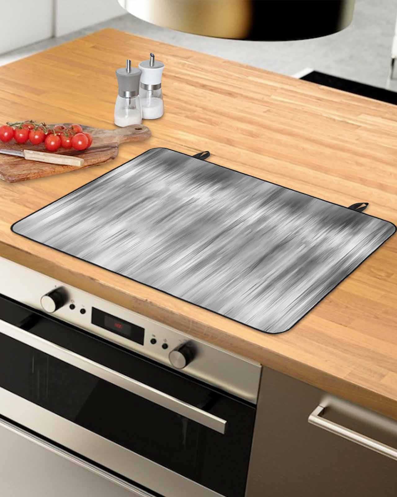 Large Induction Cooktop Protector Mat Grey Stove Top Covers for Electric Stove, Modern Abstract Art Ombre Striped Decorative Stove Burner Cover Mats, Glass Top Stove Cover