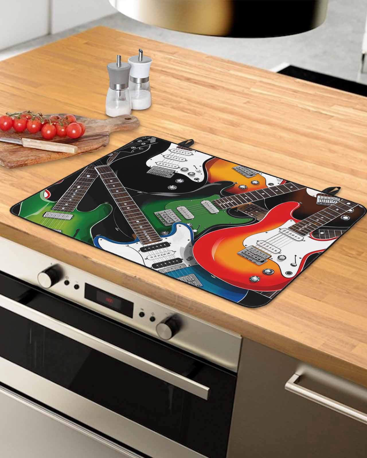 Large Induction Cooktop Protector Mat Guitar Stove Top Covers for Electric Stove, Cartoon Modern Colorful Guitars Decorative Stove Burner Cover Mats, Glass Top Stove Cover