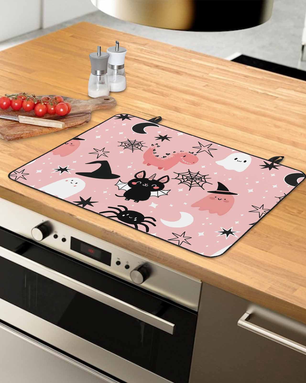 Large Induction Cooktop Protector Mat Halloween Stove Top Covers for Electric Stove, Cute Cartoon Ghosts Black Bat Moon Star Pink Decorative Stove Burner Cover Mats, Glass Top Stove Cover