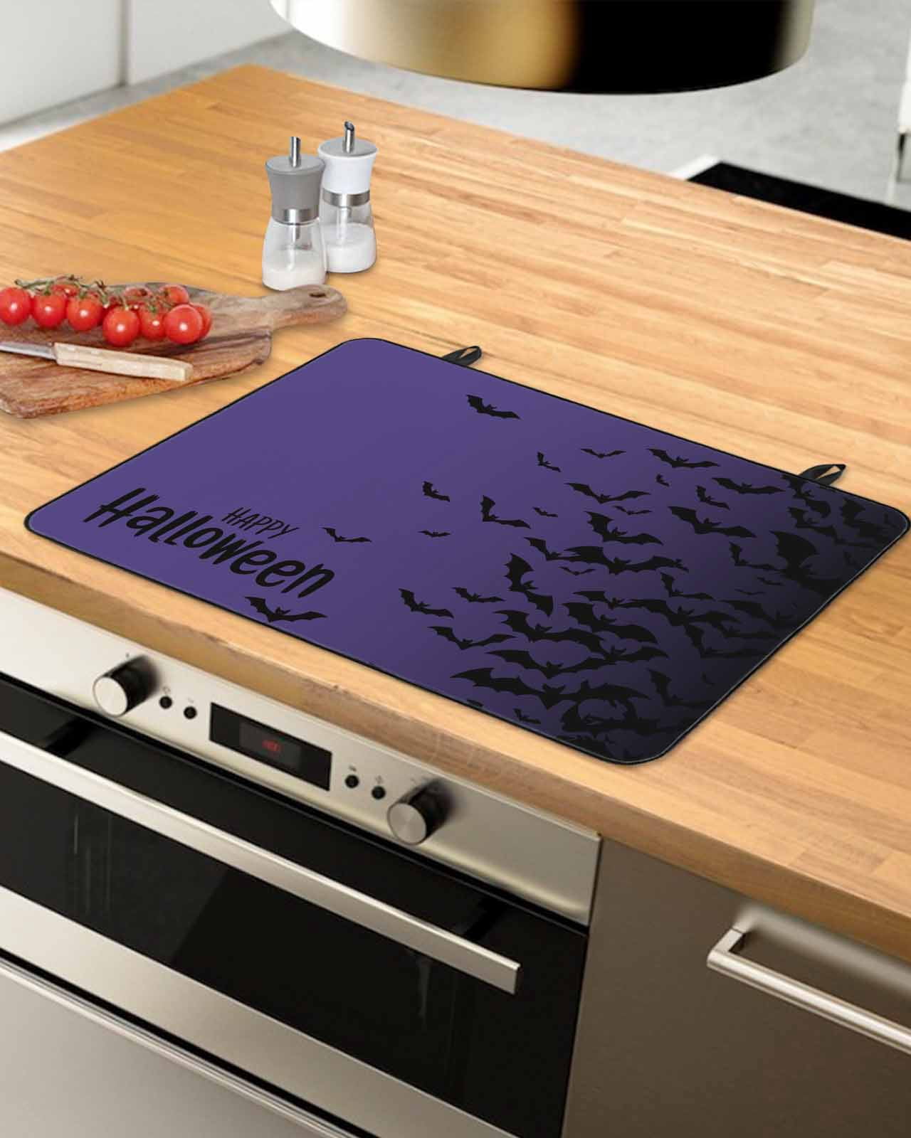 Large Induction Cooktop Protector Mat Halloween Stove Top Covers for Electric Stove, Fall Horror Spooky Bats Gradient Black Purple Decorative Stove Burner Cover Mats, Glass Top Stove Cover