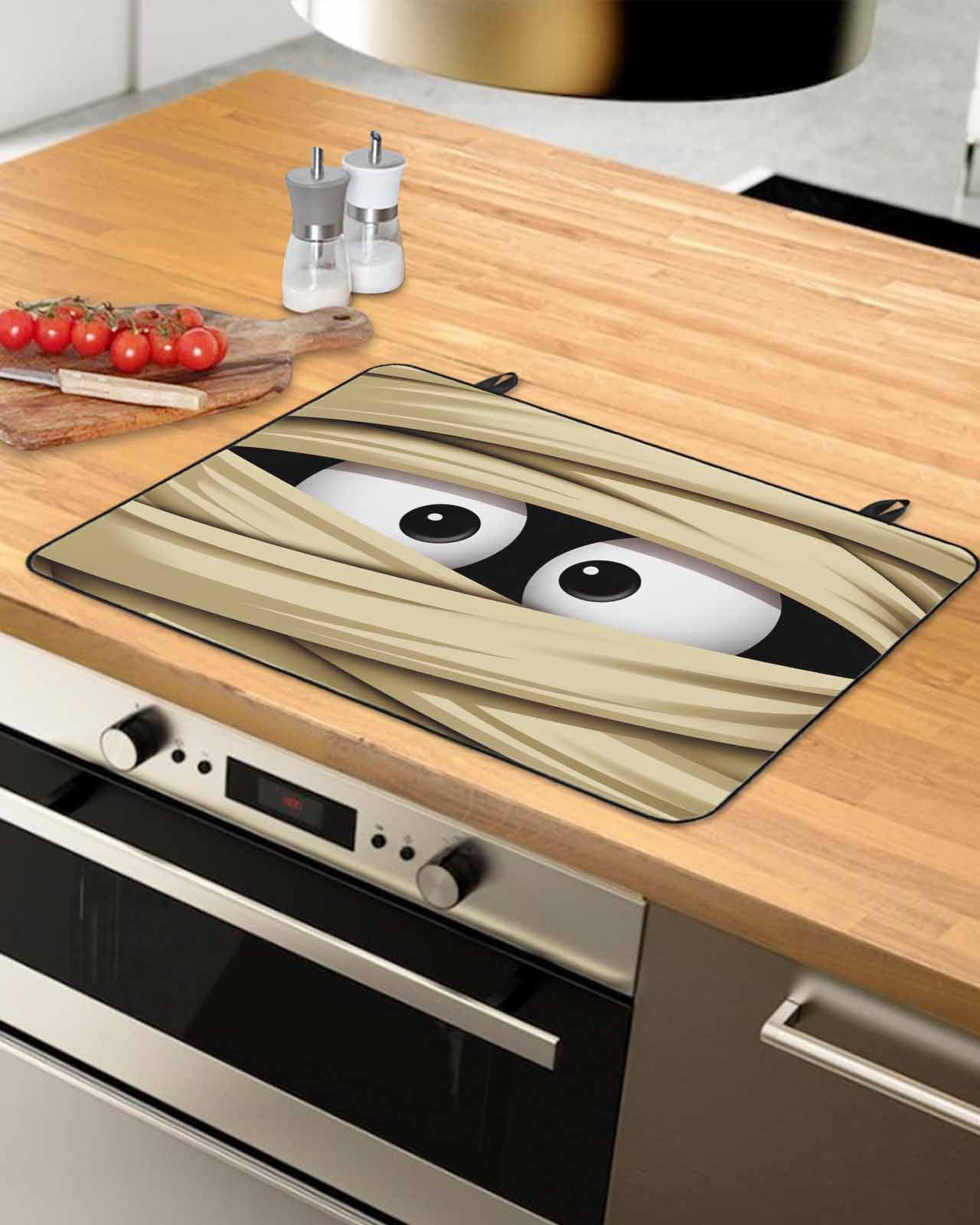 Large Induction Cooktop Protector Mat Halloween Stove Top Covers for Electric Stove, Funny Cartoon Horror Spooky Eyes in Bandage Decorative Stove Burner Cover Mats, Glass Top Stove Cover