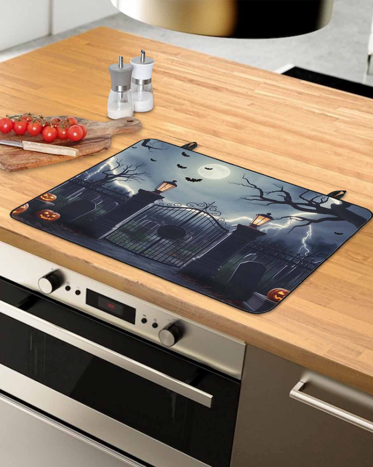 Large Induction Cooktop Protector Mat Halloween Stove Top Covers for Electric Stove, Horror Graveyard Manor Moonlight Lightning Decorative Stove Burner Cover Mats, Glass Top Stove Cover