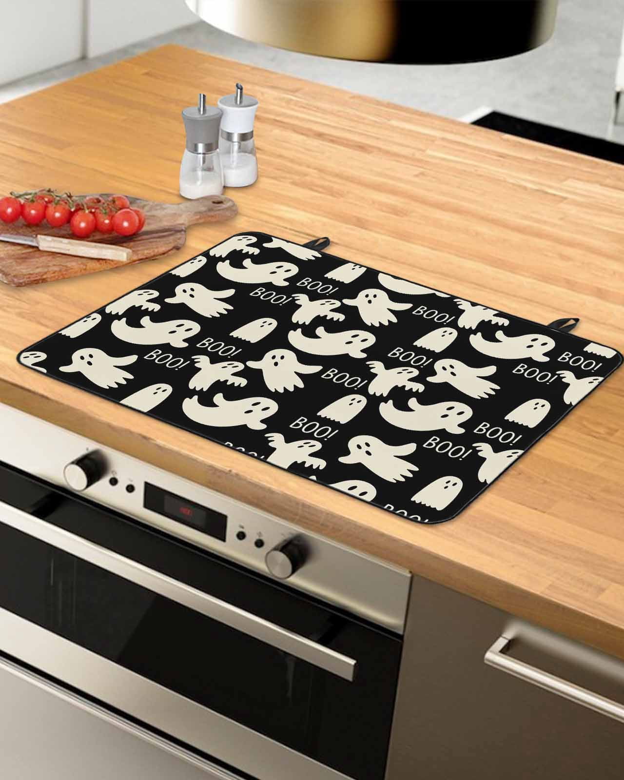 Large Induction Cooktop Protector Mat Halloween Stove Top Covers for Electric Stove, White Scary Ghosts Horror Vintage Black Decorative Stove Burner Cover Mats, Glass Top Stove Cover