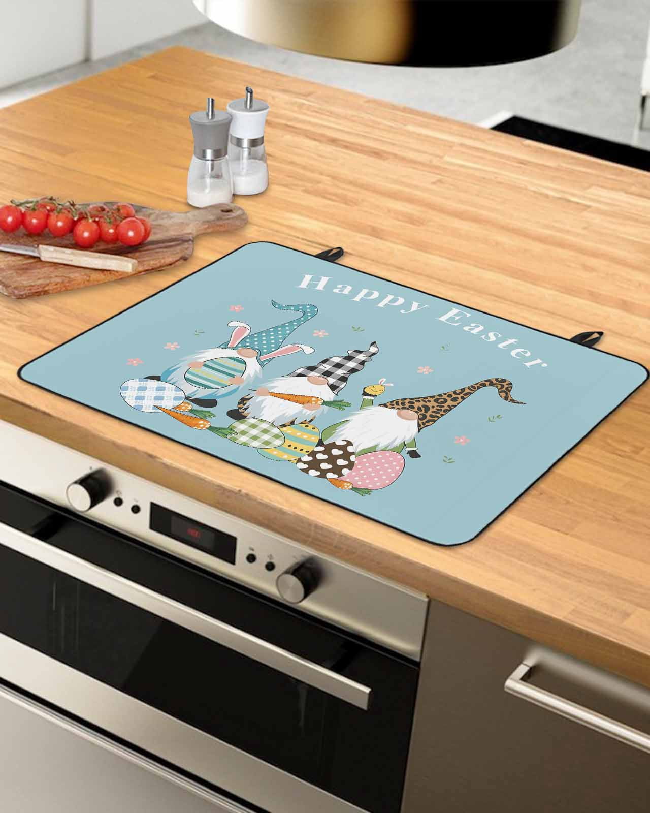 Large Induction Cooktop Protector Mat Happy Easter Stove Top Covers for Electric Stove, Gnomes Colorful Eggs Spring Flowers Decorative Stove Burner Cover Mats, Glass Top Stove Cover