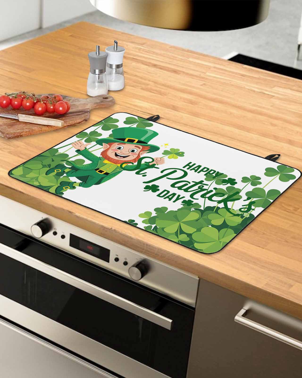 Large Induction Cooktop Protector Mat Happy St. Patrick's Day Stove Top Covers for Electric Stove, Cartoon Green Elf Lucky Shamrock Decorative Stove Burner Cover Mats, Glass Top Stove Cover