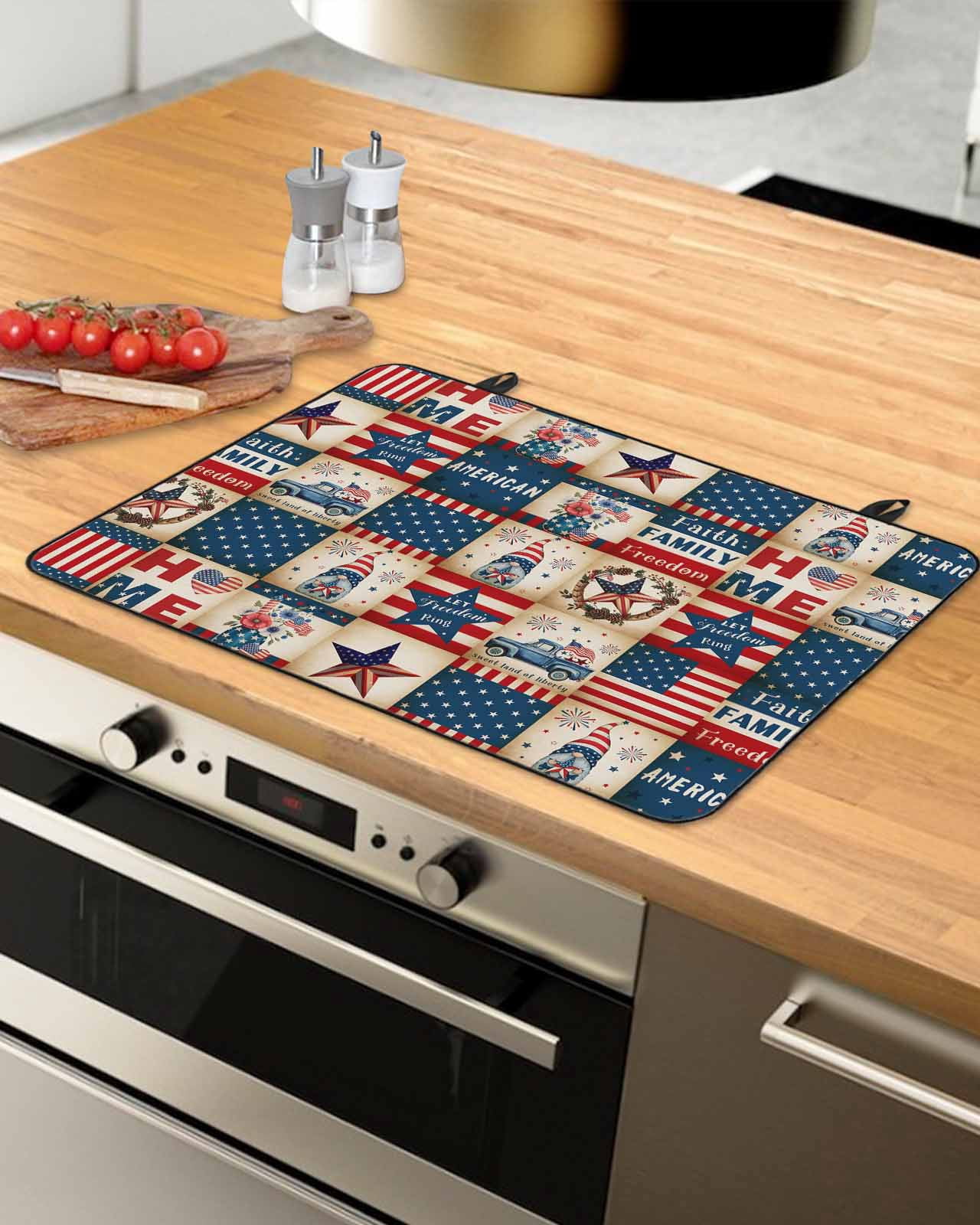 Large Induction Cooktop Protector Mat Independence Day Stove Top Covers for Electric Stove, Country Retro Gnomes Star Usa Flag Decorative Stove Burner Cover Mats, Glass Top Stove Cover
