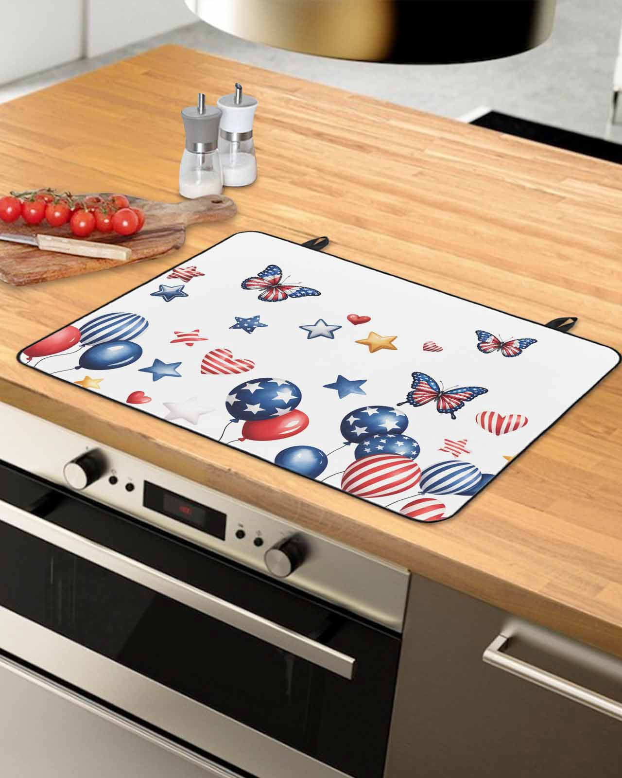 Large Induction Cooktop Protector Mat Independence Day Stove Top Covers for Electric Stove, Flag Balloons Butterflies Watercolor Decorative Stove Burner Cover Mats, Glass Top Stove Cover